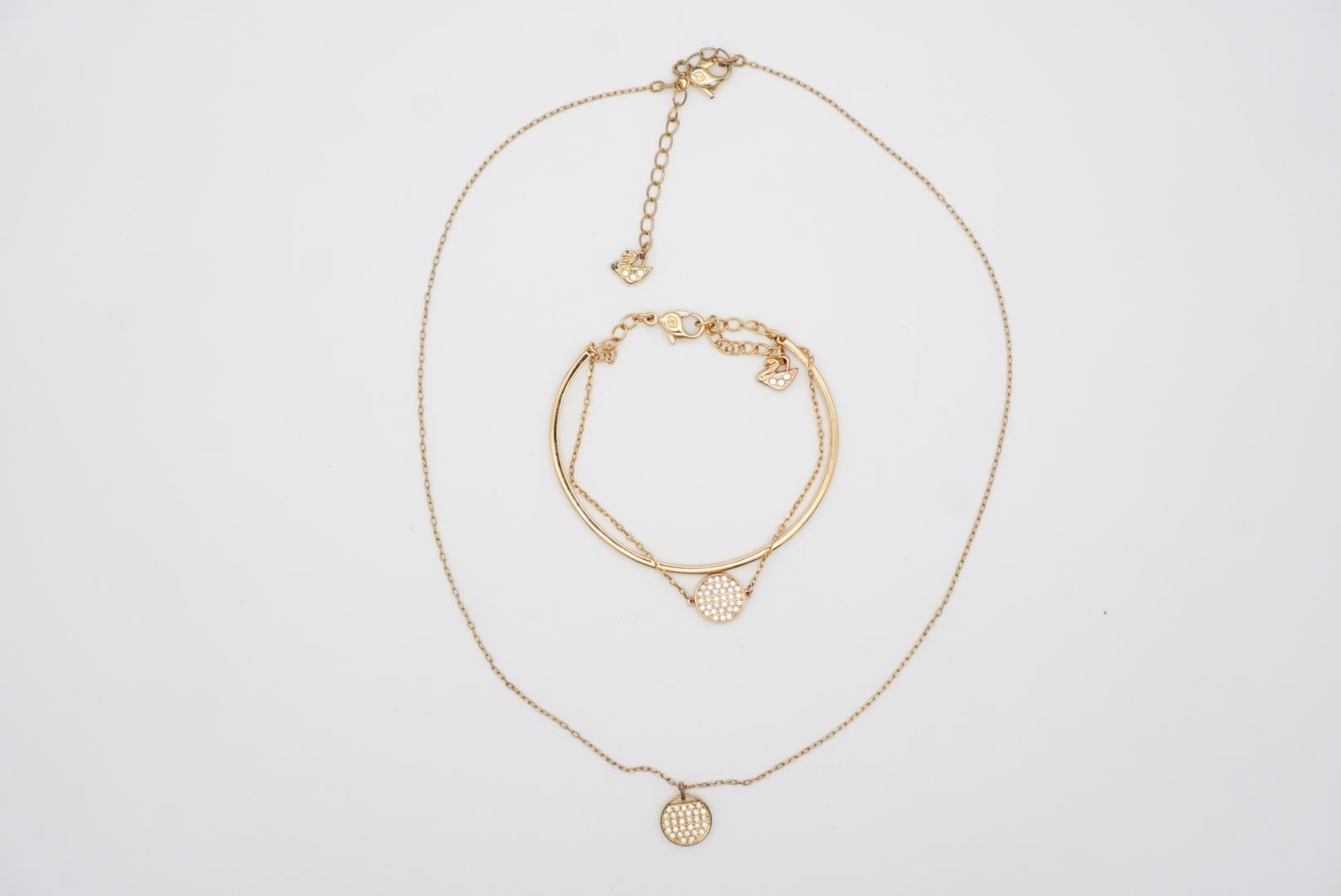 Ensemble collier et bracelet jonc cadeau en or blanc et rose avec disques en cristals de gingembre Swarovski en vente 4