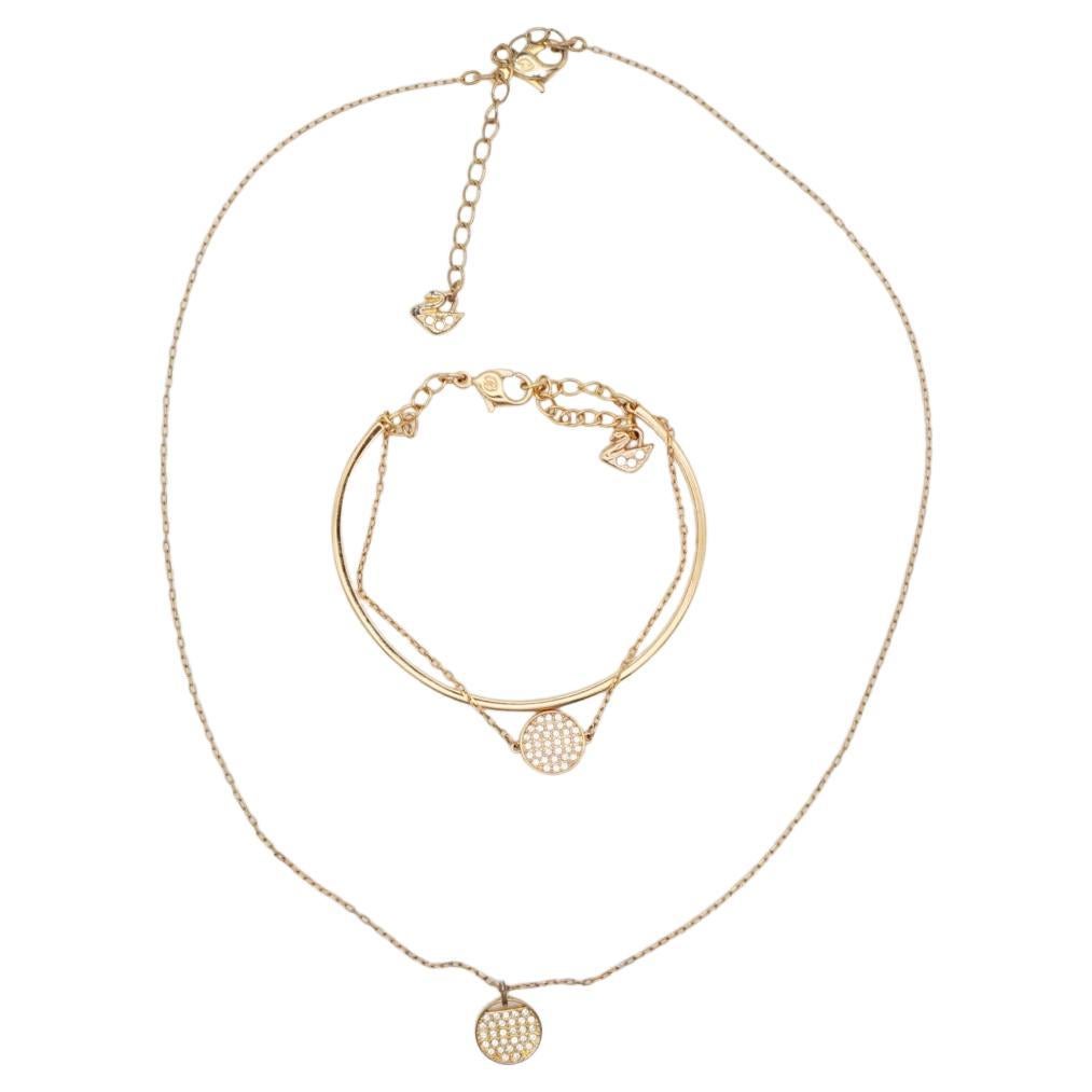 Swarovski Ginger Disc Crystals Necklace & Bangle Gift Set White Rose Gold Tone For Sale