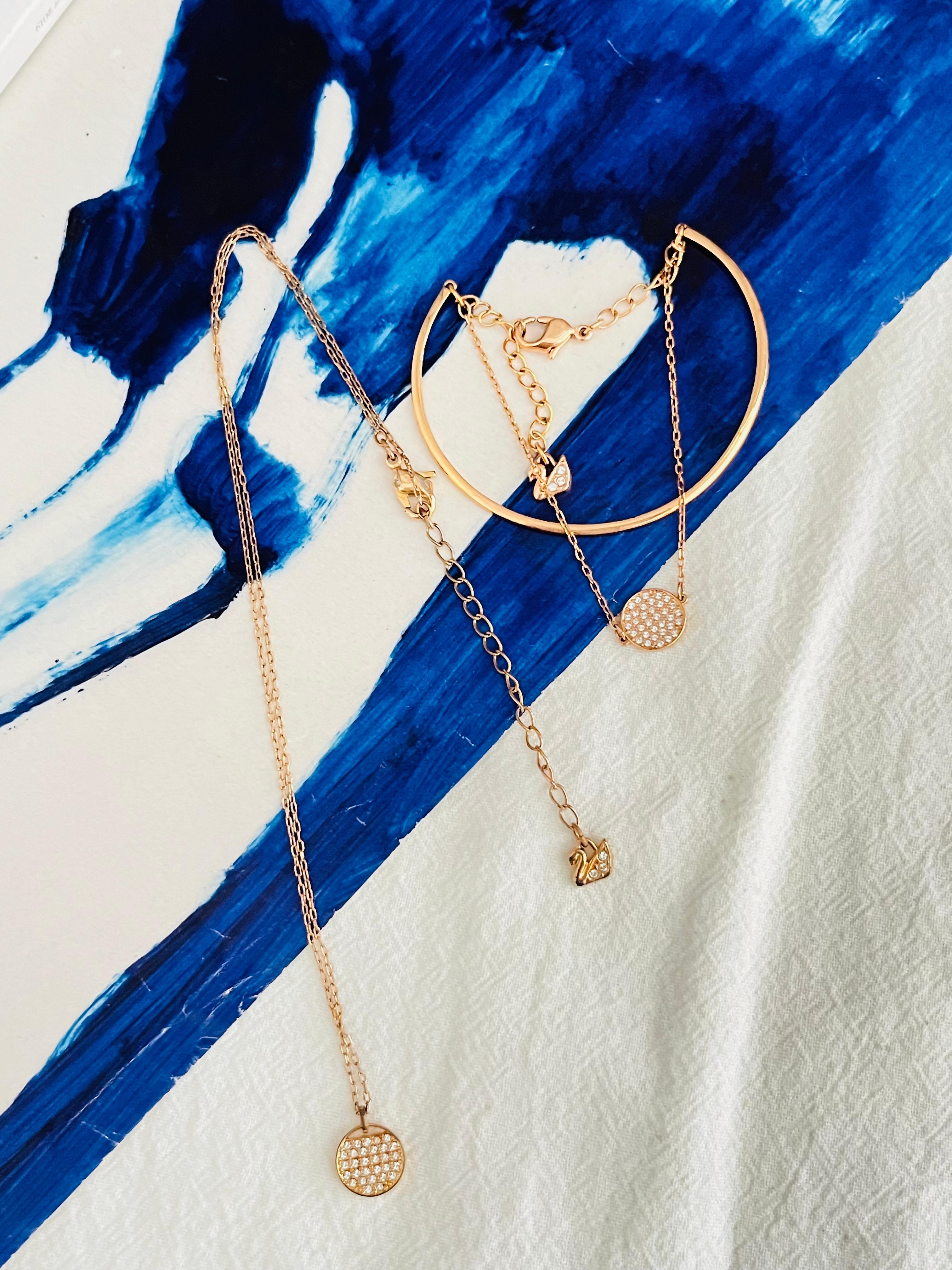 Swarovski Ginger Disc Round Crystals Collana Bangle Bracelet Set oro rosa In condizioni buone in vendita a Wokingham, England