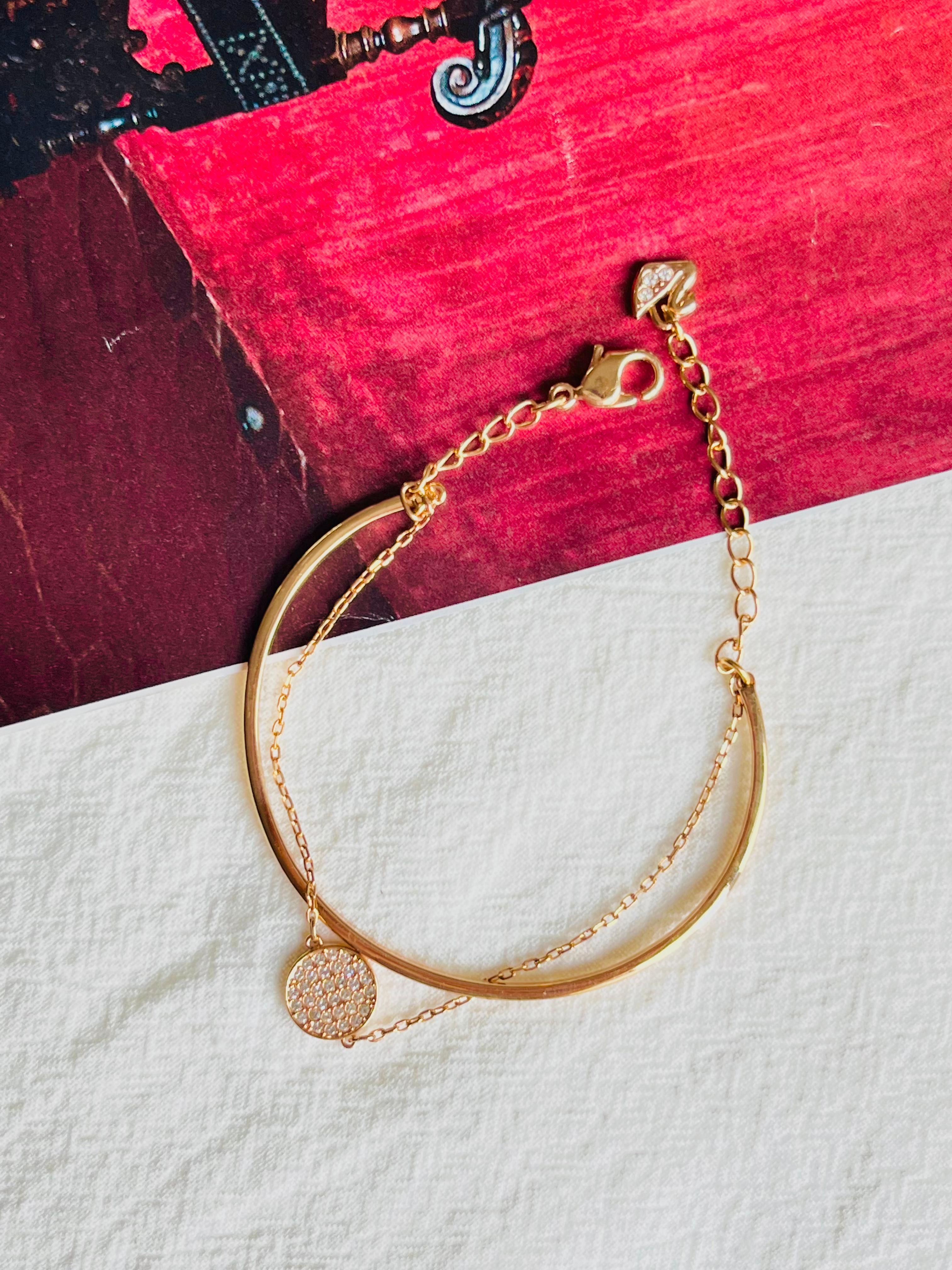 Swarovski Ginger Disc Round Crystals Collana Bangle Bracelet Set oro rosa in vendita 3