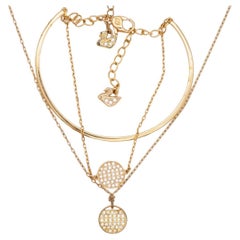 Swarovski Ginger Disc Round Crystals Necklace Bangle Bracelet Rose Gold Set