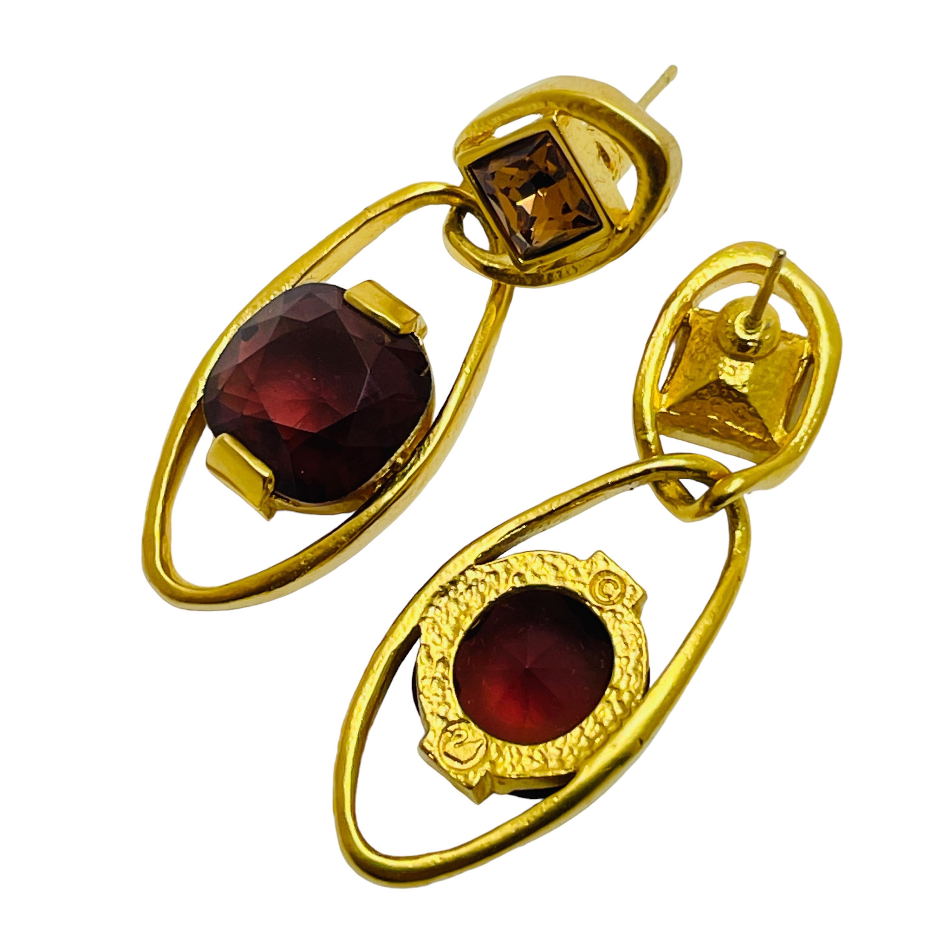 SWAROVSKI gold plated crystal dangle designer earrings In Good Condition For Sale In Palos Hills, IL