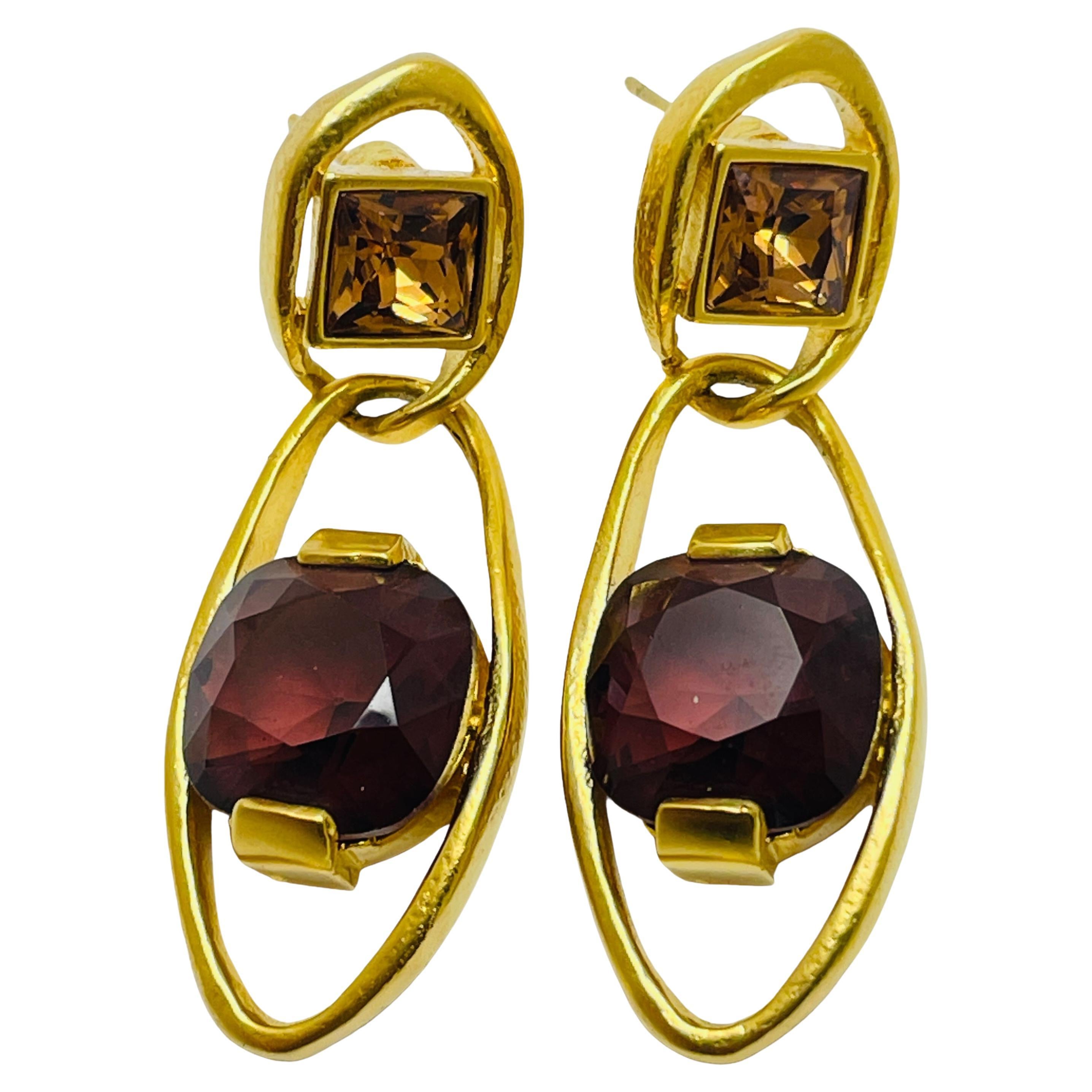SWAROVSKI gold plated crystal dangle designer earrings For Sale