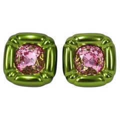 Swarovski Green 
Pink Crystal Stud Earrings