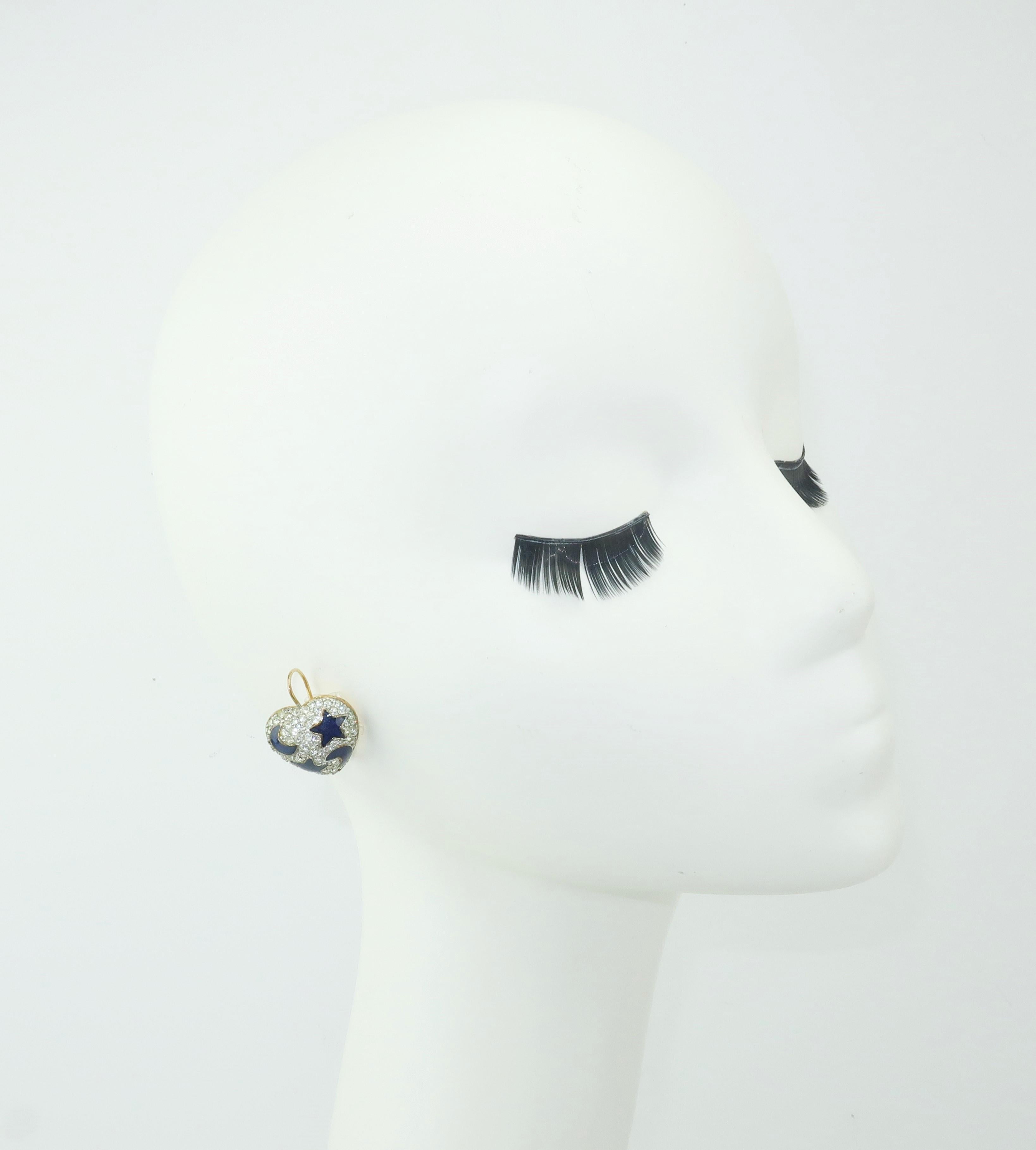 Swarovski Heart Earrings With Blue Enamel Stars & Moon 3