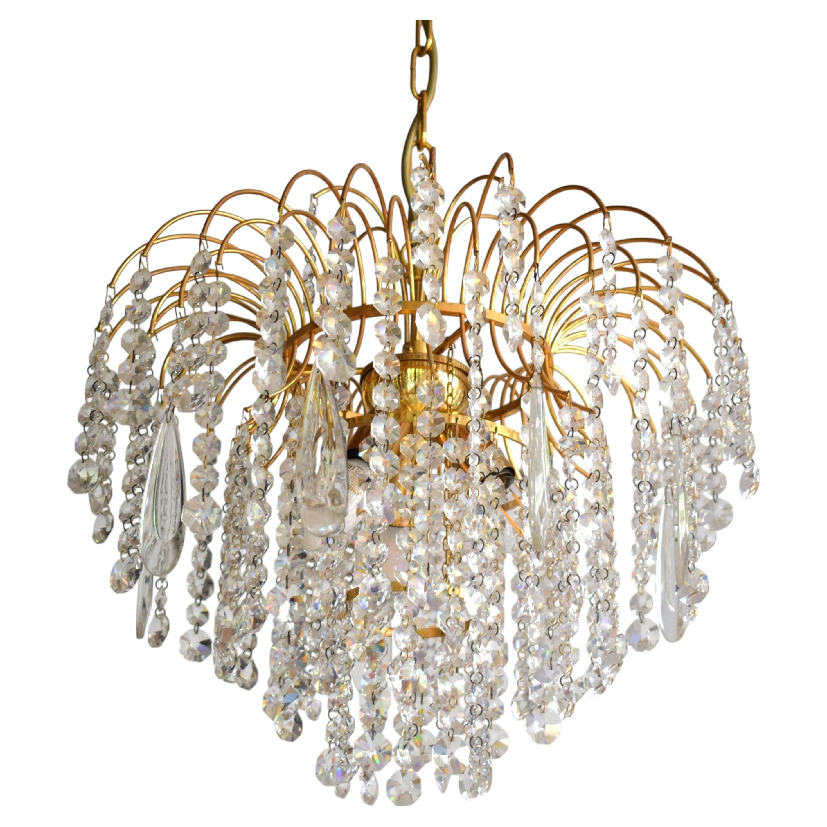 Lámpara de araña de cristal «Waterfall» de Swarovski, estilo Hollywood Regency, de los años 80
