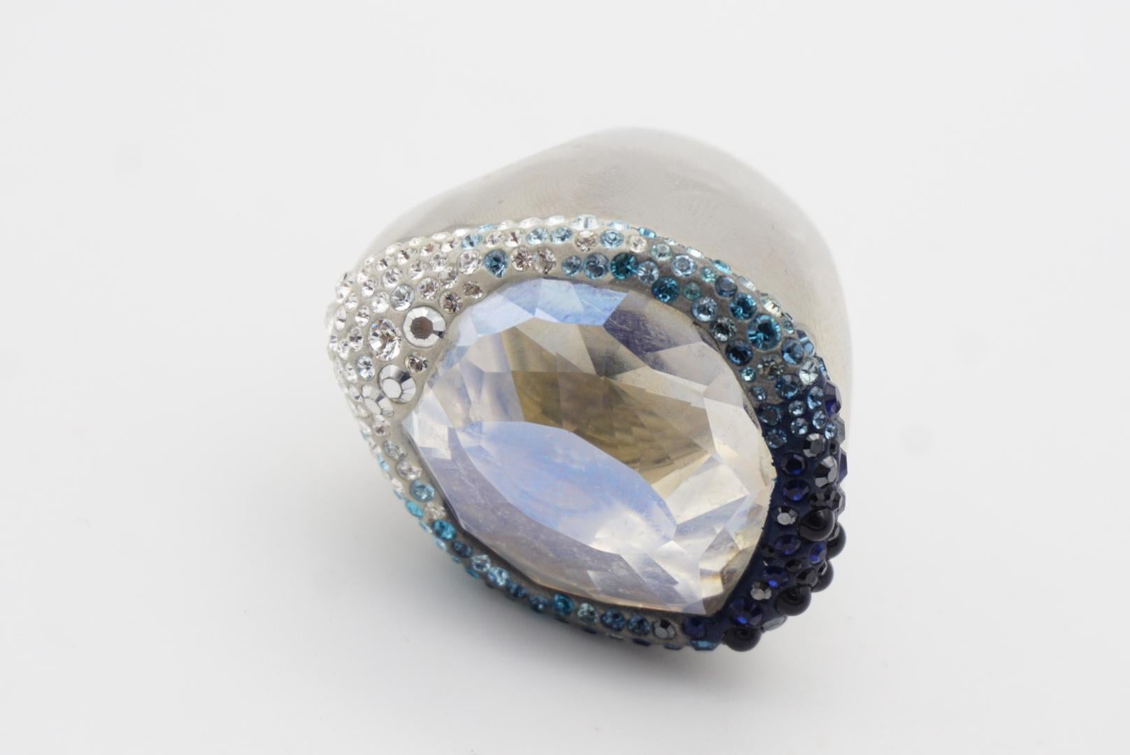 Swarovski Hyacinth Blue Crystals Large Nirvana Cocktail Ring, Size N, 55, White 5