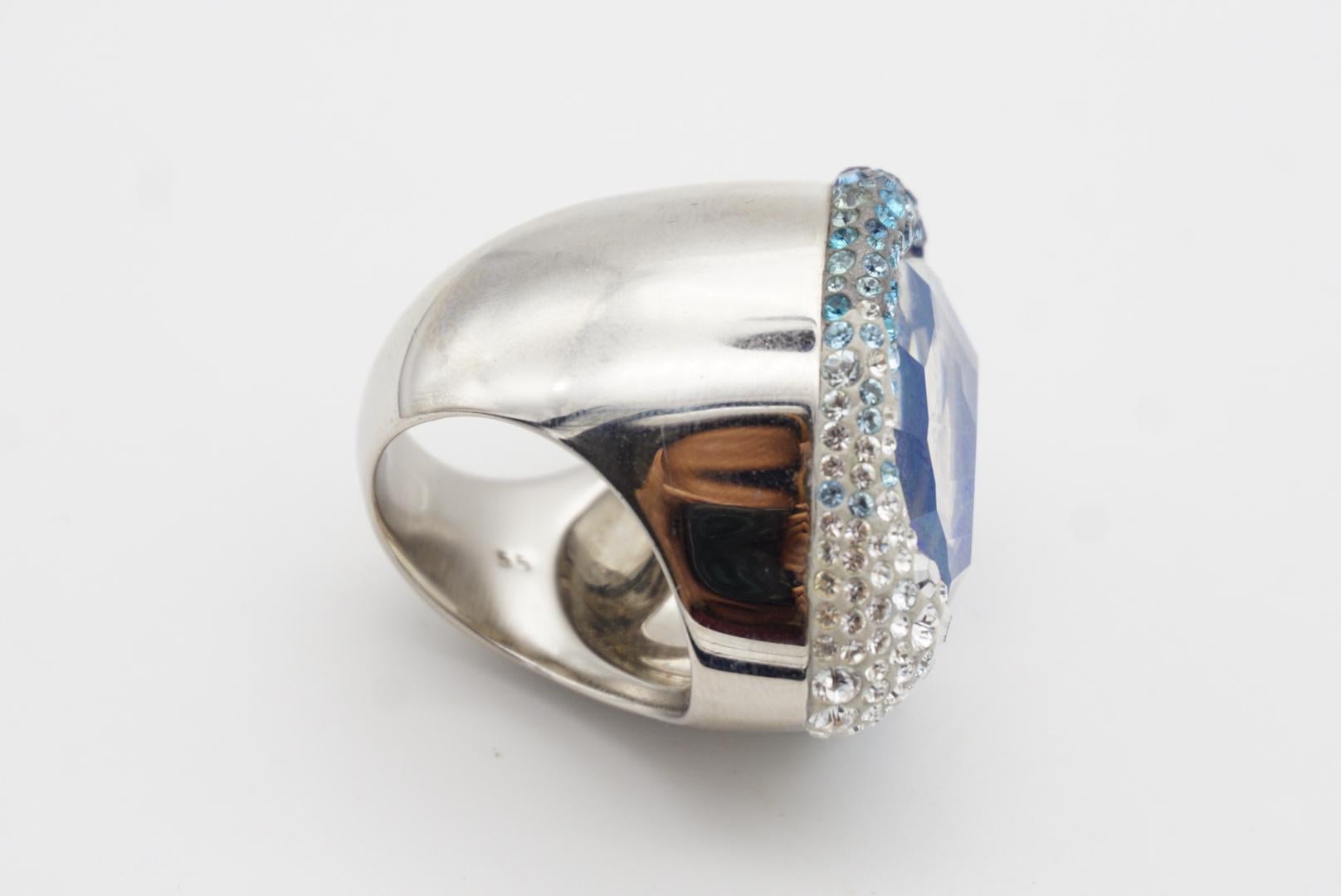 Swarovski Hyacinth Blue Crystals Large Nirvana Cocktail Ring, Size N, 55, White 6