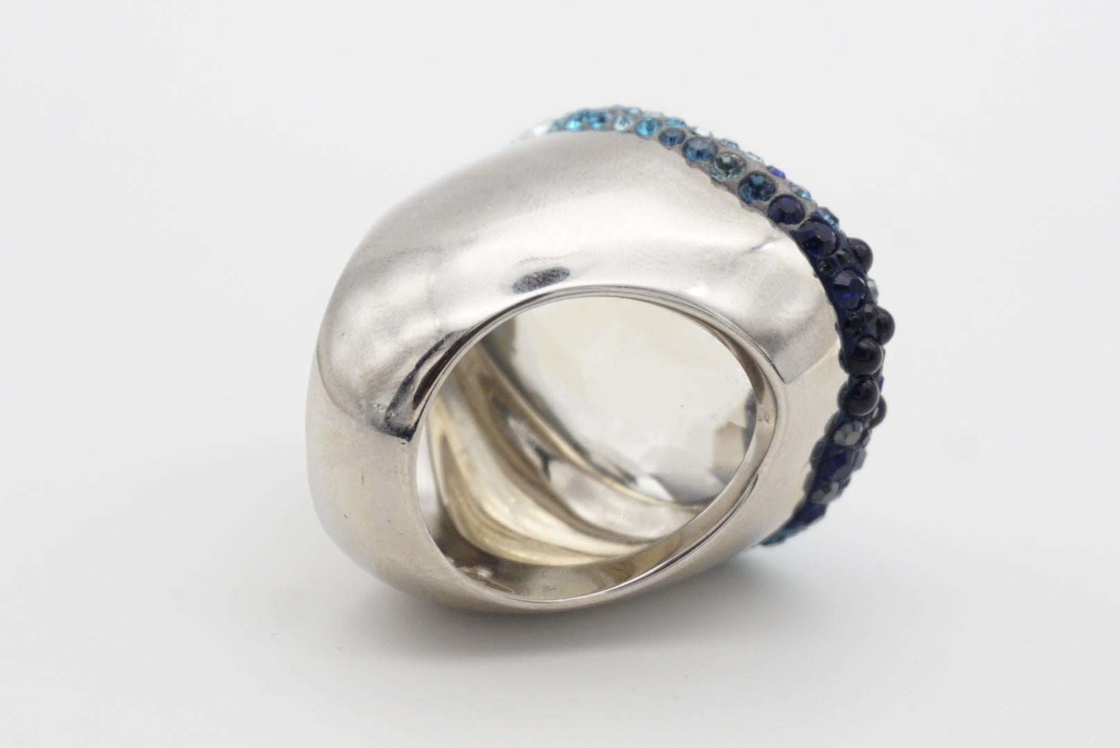 Swarovski Hyacinth Blue Crystals Large Nirvana Cocktail Ring, Size N, 55, White 7