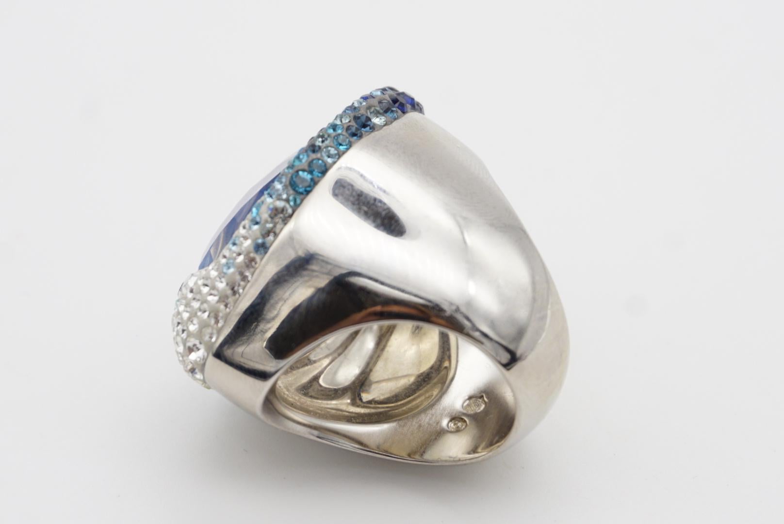 Swarovski Hyacinth Blue Crystals Large Nirvana Cocktail Ring, Size N, 55, White 8