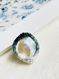 Swarovski Hyacinth Blue Crystals Large Nirvana Cocktail Ring, Size N, 55, White