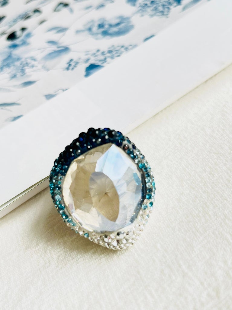 Swarovski Hyacinth Blue Crystals Large Nirvana Cocktail Ring, Size