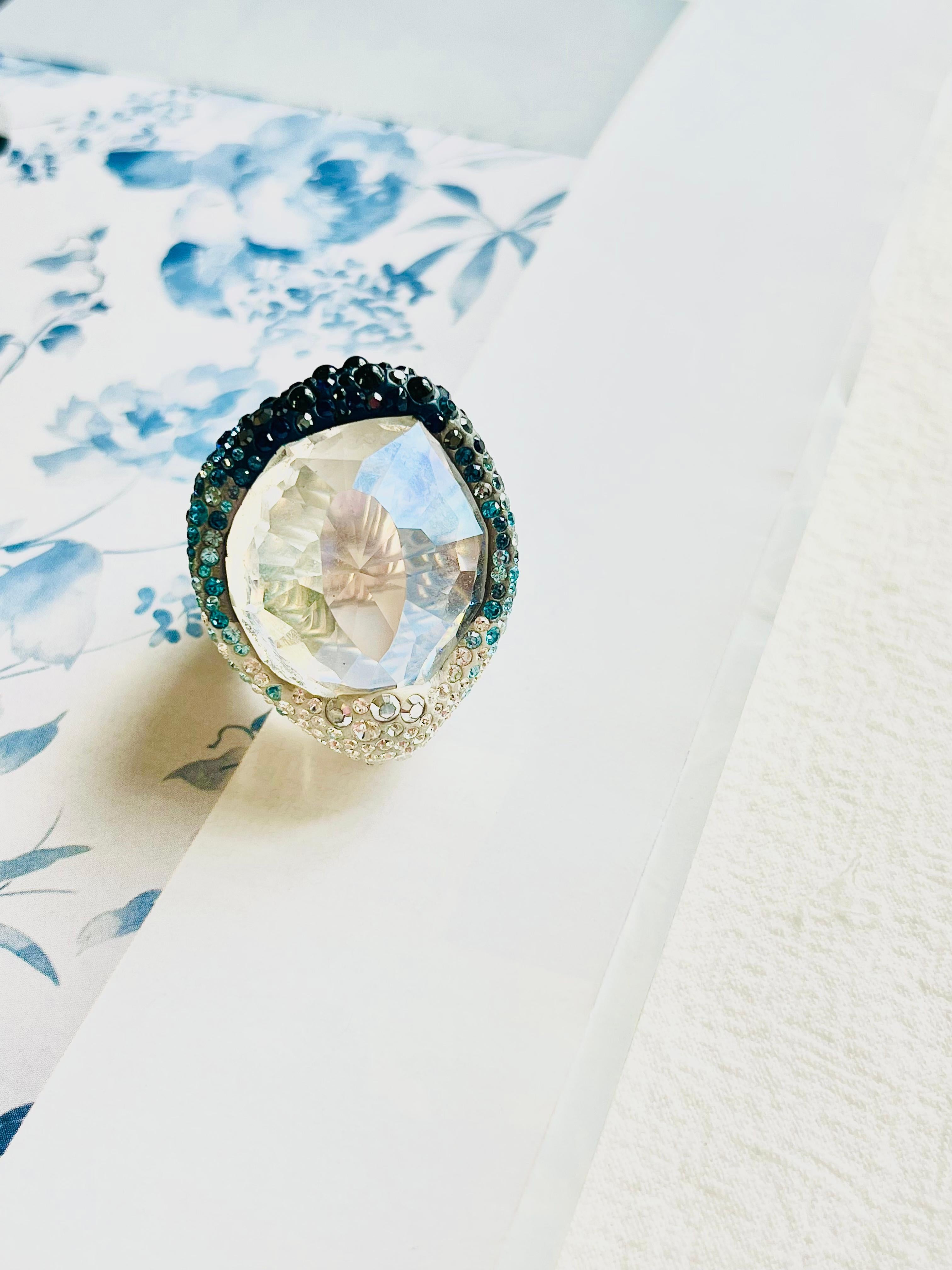 Swarovski Hyacinth Blue Crystals Large Nirvana Cocktail Ring, Size N, 55, White In Excellent Condition In Wokingham, England