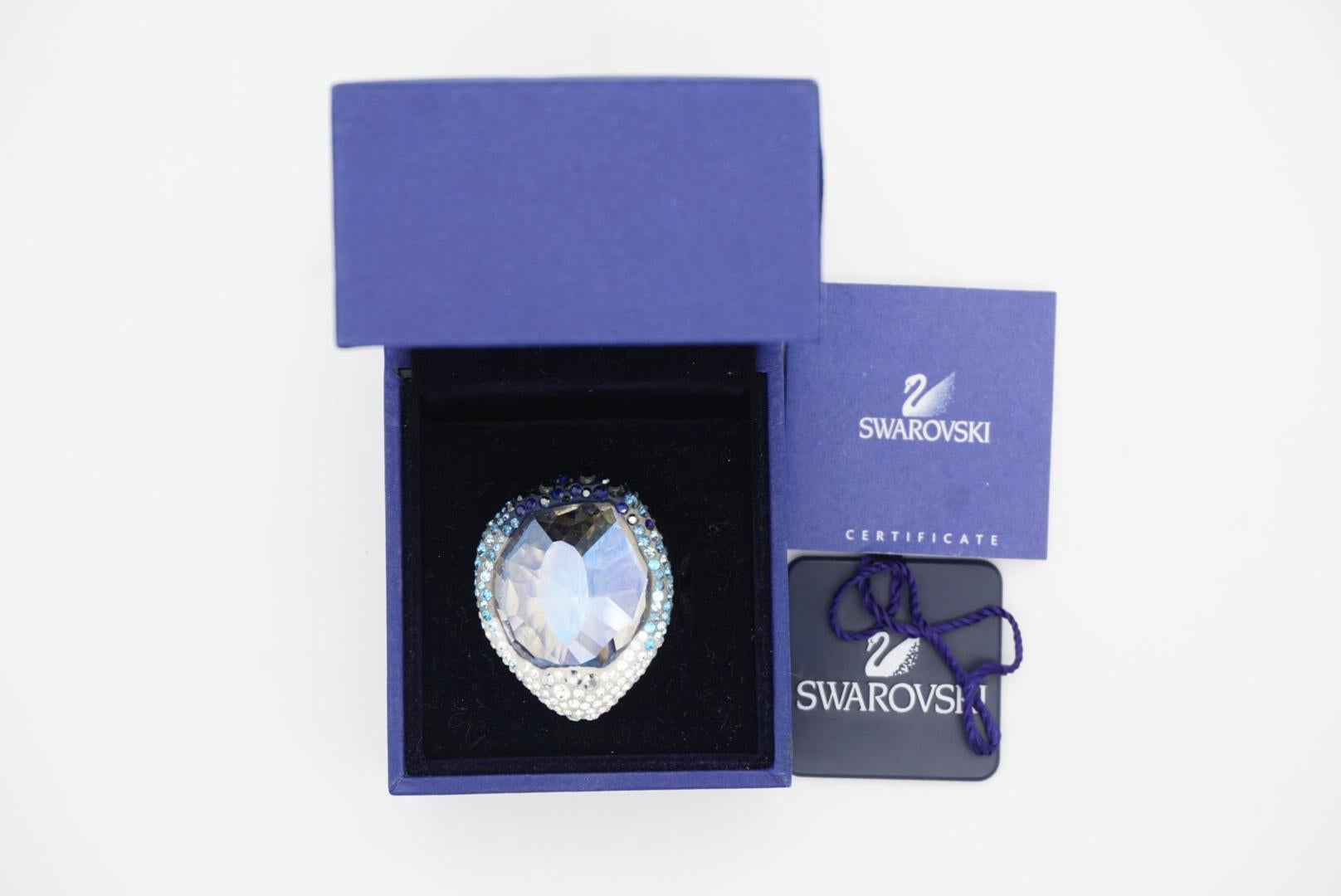 Swarovski Hyacinth Blue Crystals Large Nirvana Cocktail Ring, Size N, 55, White 2