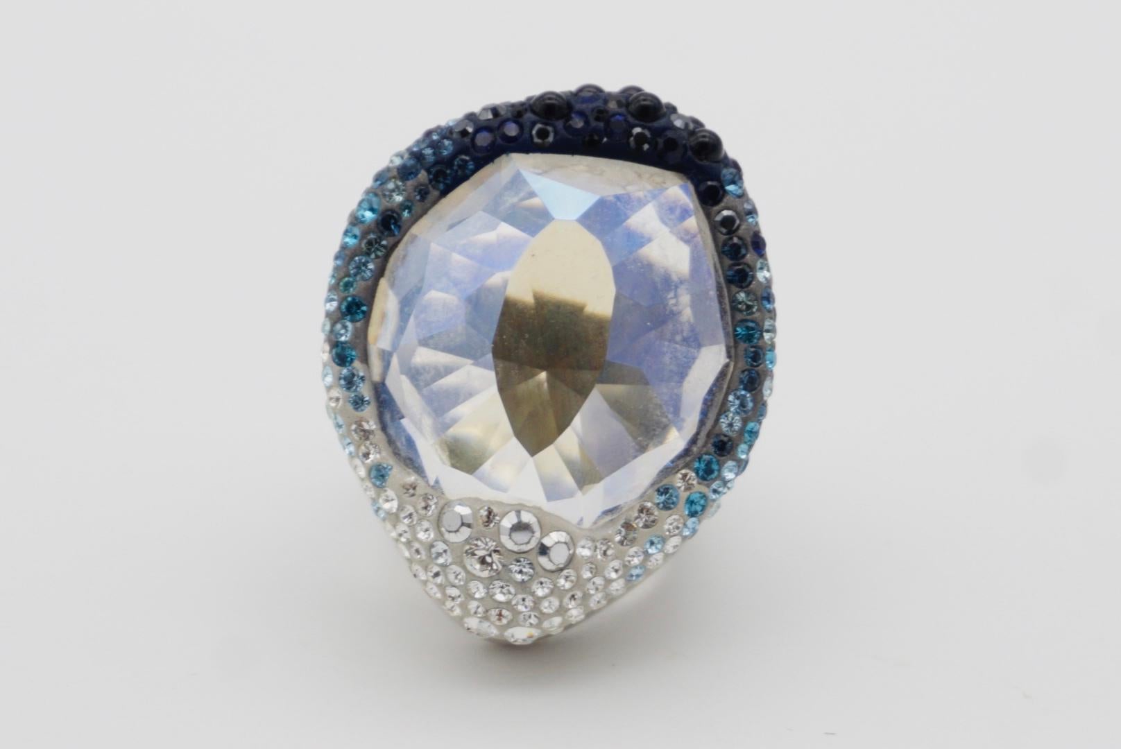 Swarovski Hyacinth Blue Crystals Large Nirvana Cocktail Ring, Size N, 55, White 3