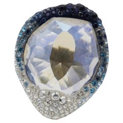 Swarovski Hyacinth Blue Crystals Large Nirvana Cocktail Ring, Size N, 55, White
