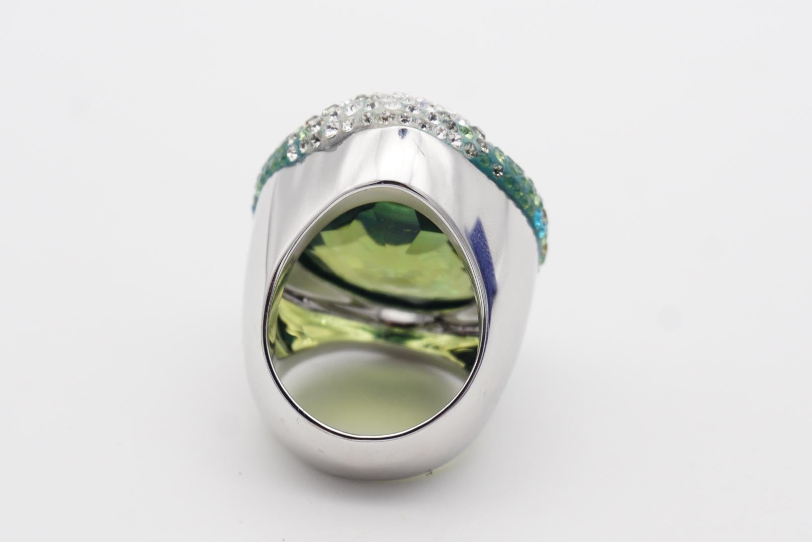 Swarovski Hyacinth Green Crystals Large Nirvana Cocktail Ring, Size N, 55, White For Sale 2