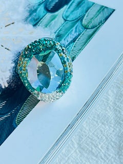 Swarovski Hyacinth Green Crystals Large Nirvana Cocktail Ring, Size N, 55, White