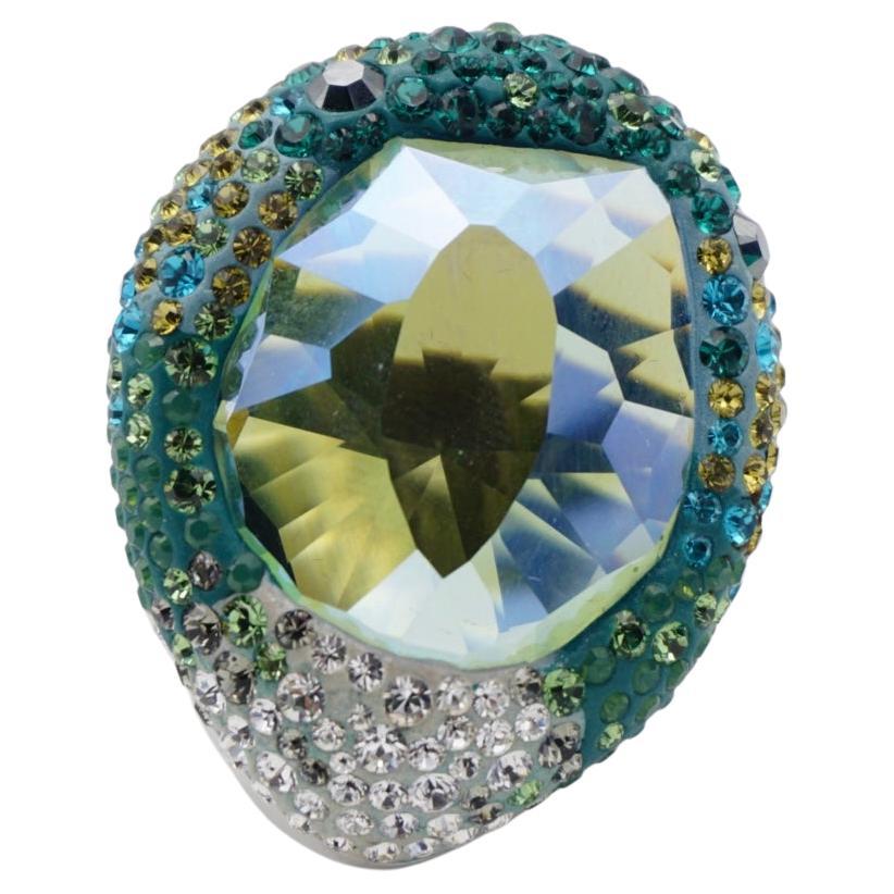 Swarovski Hyacinth Green Crystals Large Nirvana Cocktail Ring, Size N, 55, White For Sale