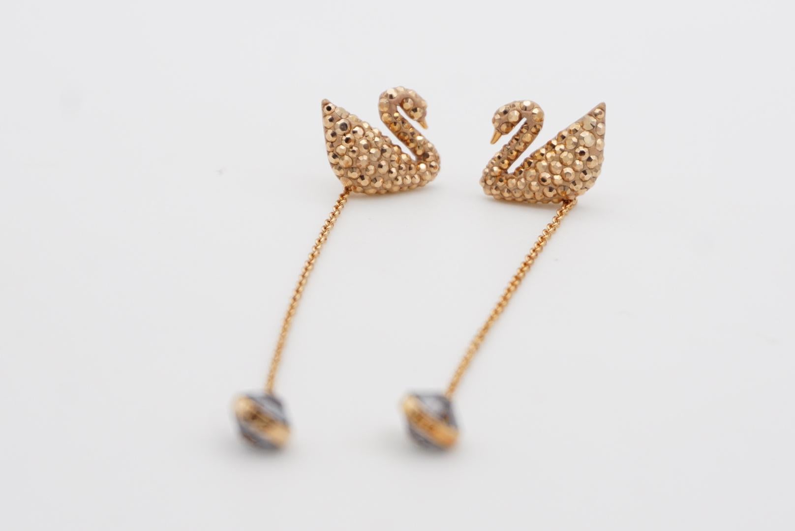 Swarovski Iconic Swan Crystal Pierced Long Drop Rose Gold Black Earrings Jackets 2