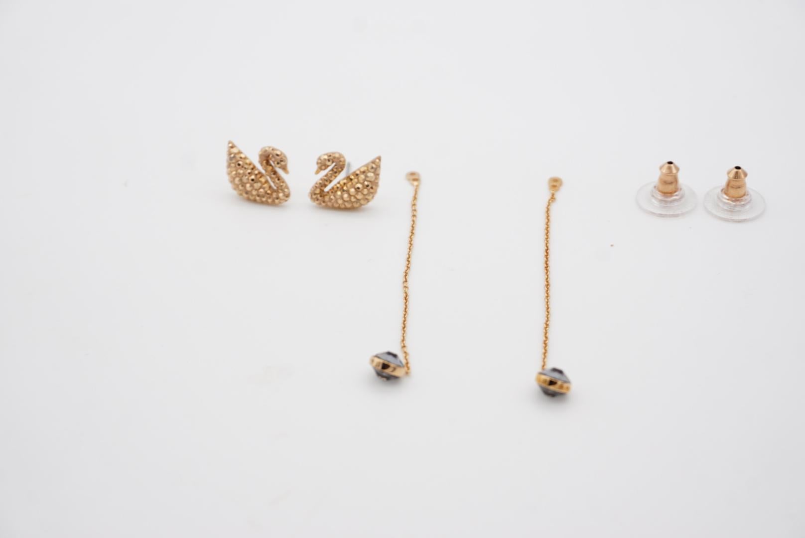 Swarovski Iconic Swan Crystal Pierced Long Drop Rose Gold Black Earrings Jackets 3