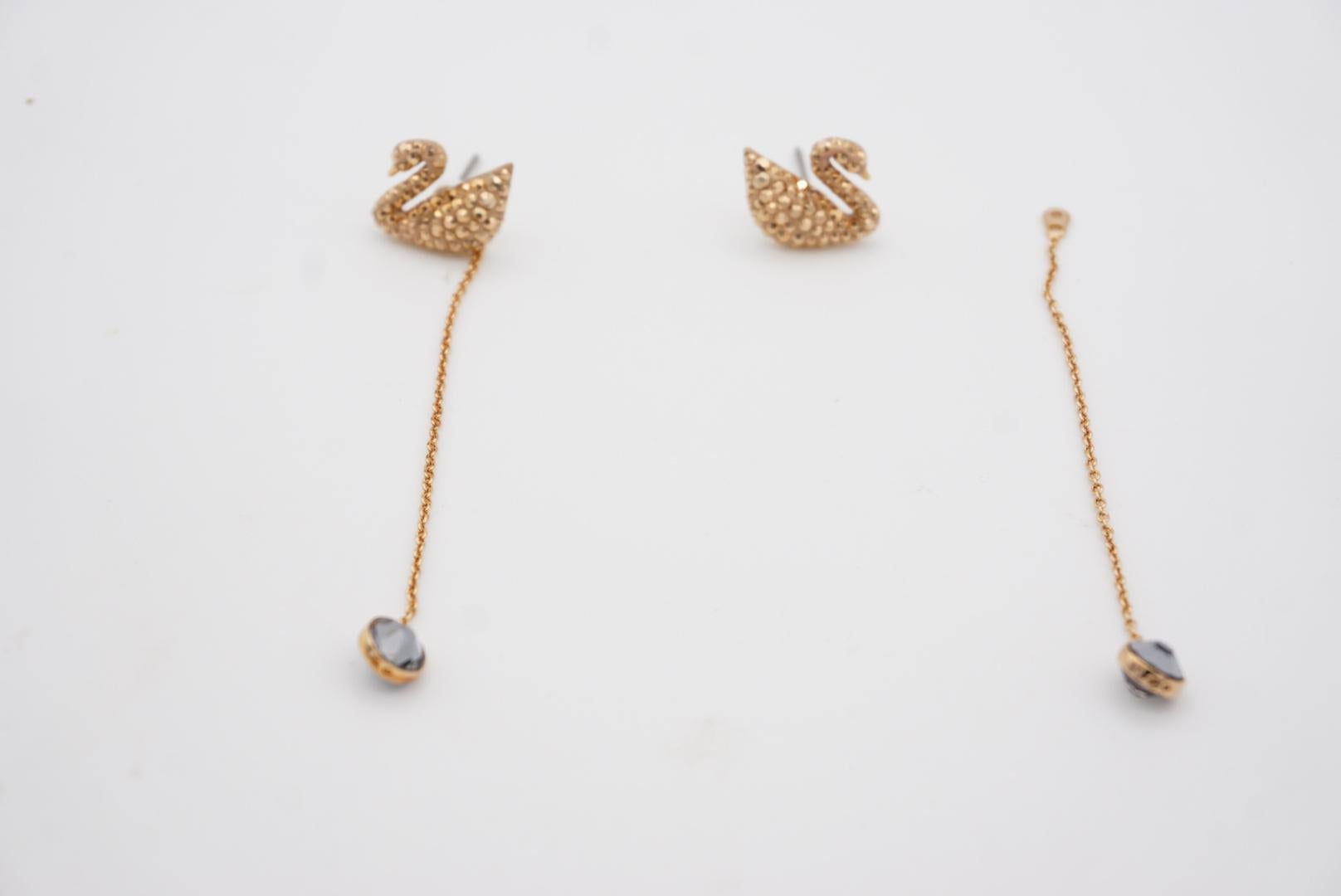 Swarovski Iconic Swan Crystal Pierced Long Drop Rose Gold Black Earrings Jackets 4