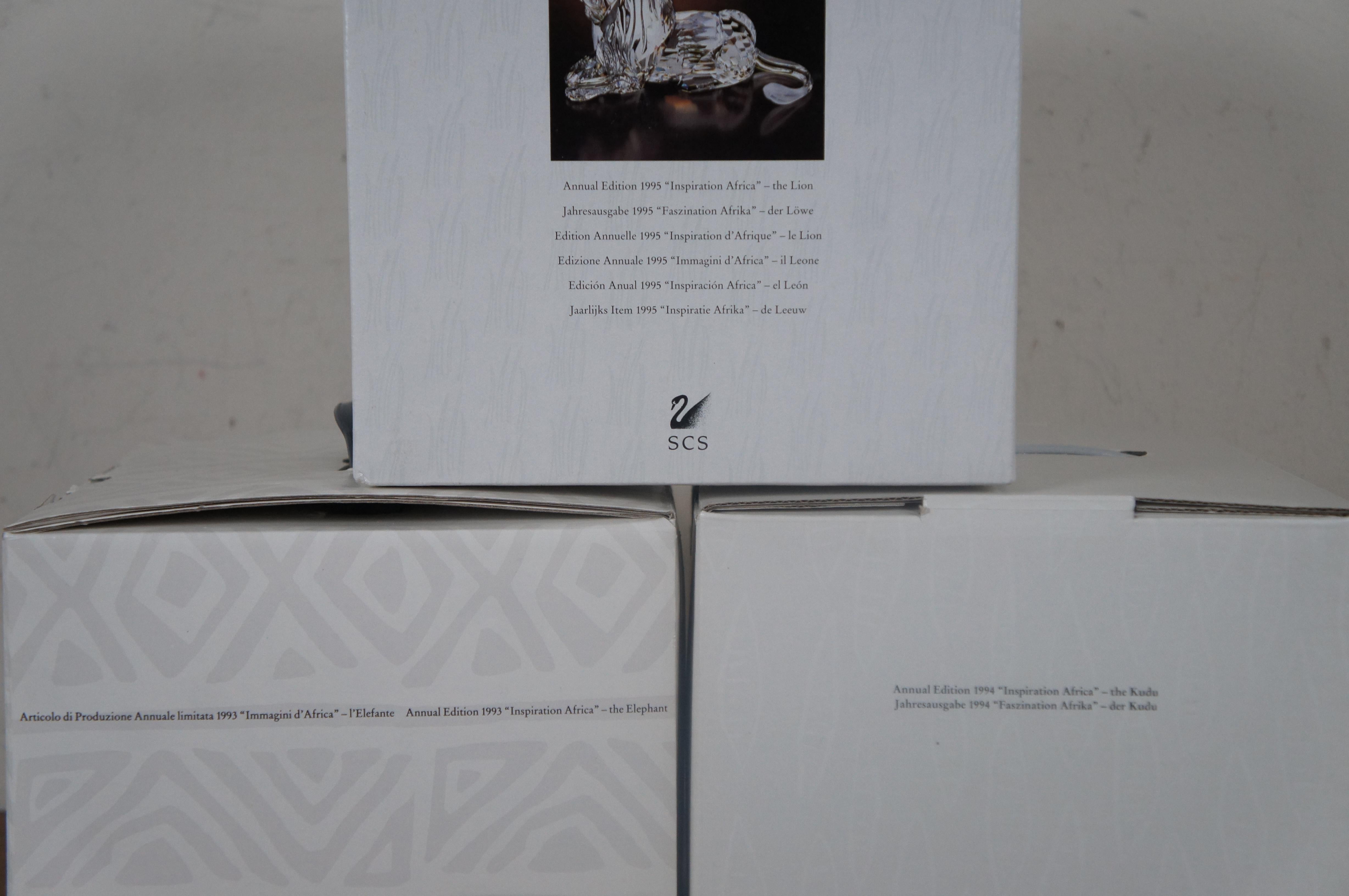 Swarovski Inspiration Africa Set 1993 Elephant 1994 Kudu 1995 Lion w COA Box 5