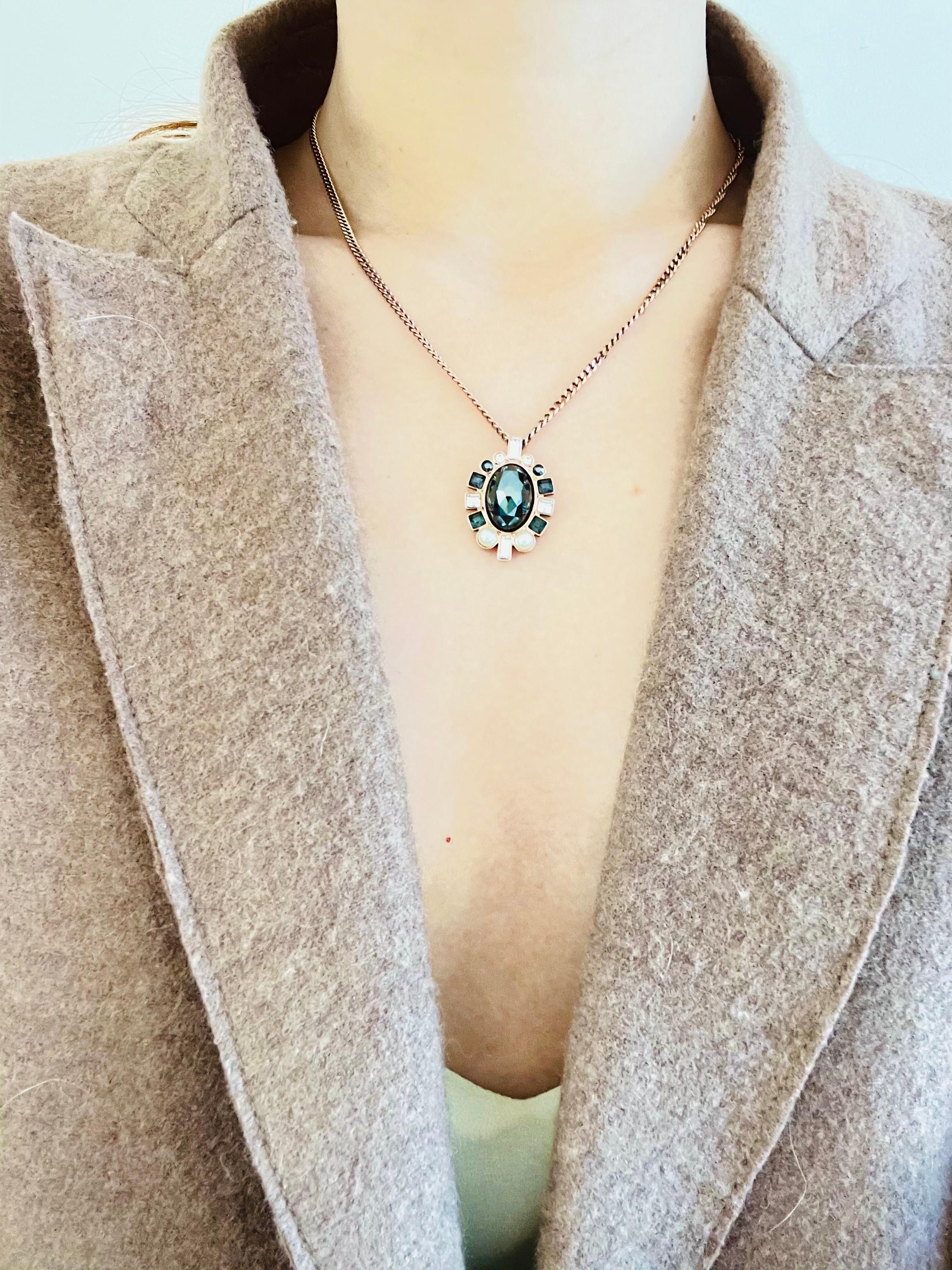 da uomo o donna Swarovski - Grande collana di cristalli ovali bianchi e neri con perle in oro rosa in vendita