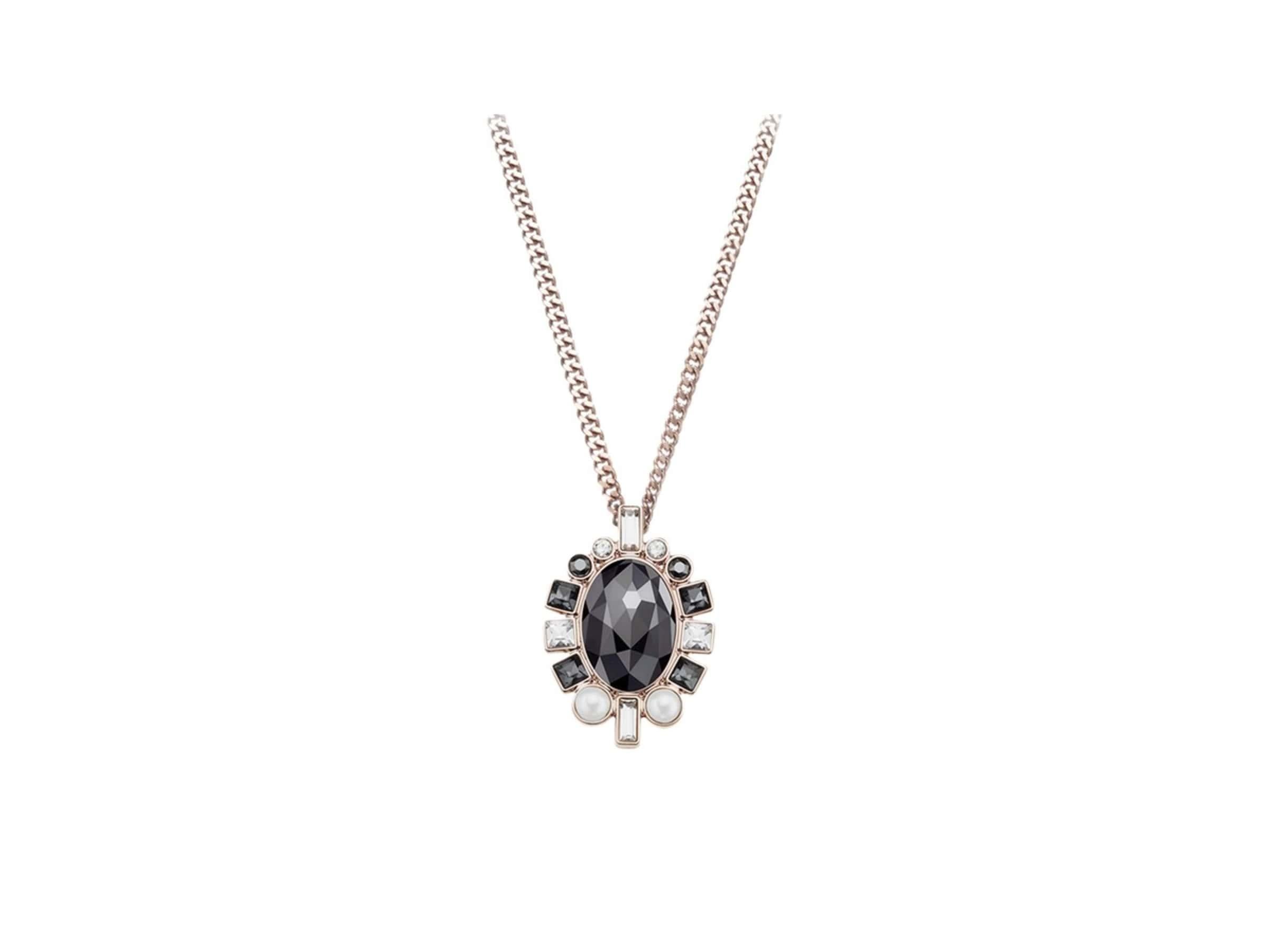 Swarovski - Grande collana di cristalli ovali bianchi e neri con perle in oro rosa in vendita 2