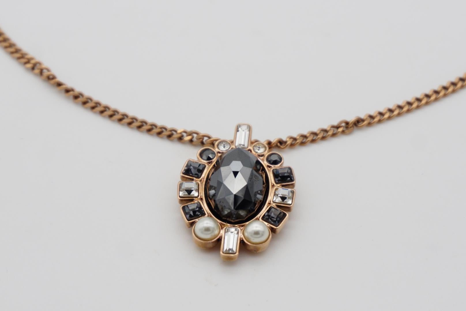 Swarovski - Grande collana di cristalli ovali bianchi e neri con perle in oro rosa in vendita 3