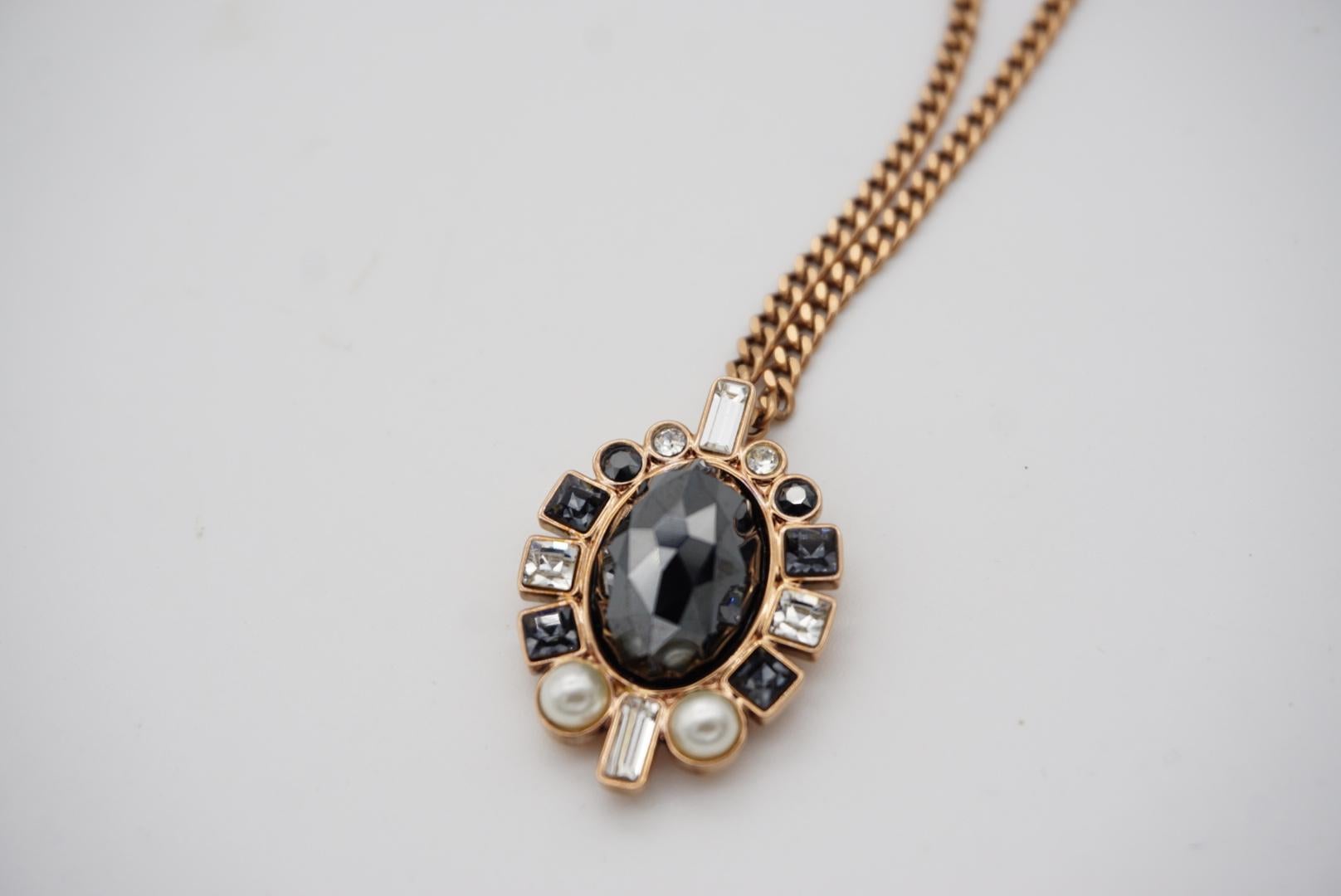 Swarovski - Grande collana di cristalli ovali bianchi e neri con perle in oro rosa in vendita 4