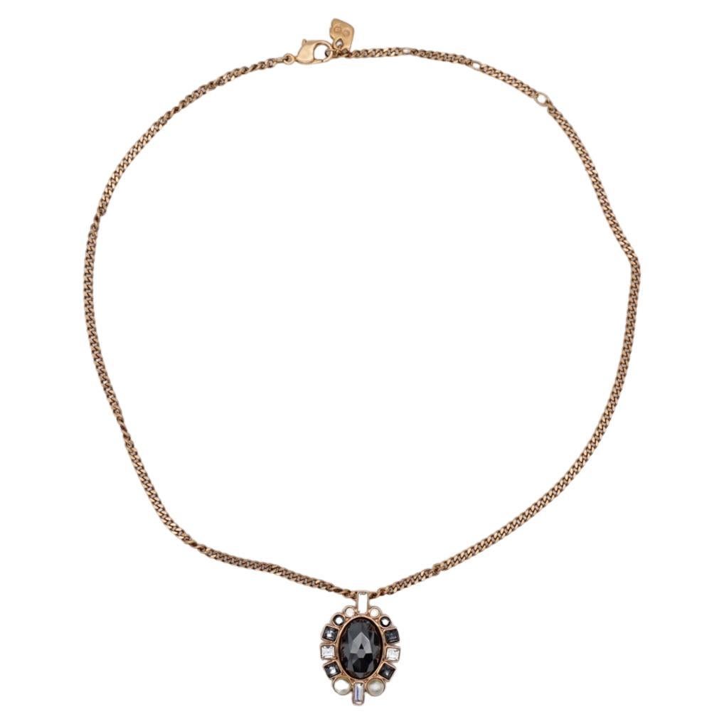 Swarovski Large Black White Oval Crystals Pearls Pendant Necklace Rose Gold Tone