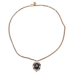 Vintage Swarovski Large Black White Oval Crystals Pearls Pendant Necklace Rose Gold Tone