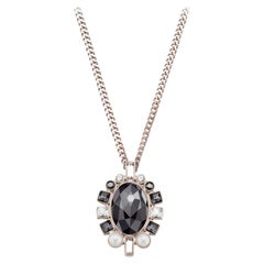 Swarovski Large Black White Oval Crystals Pearls Pendant Necklace Rose Gold Tone