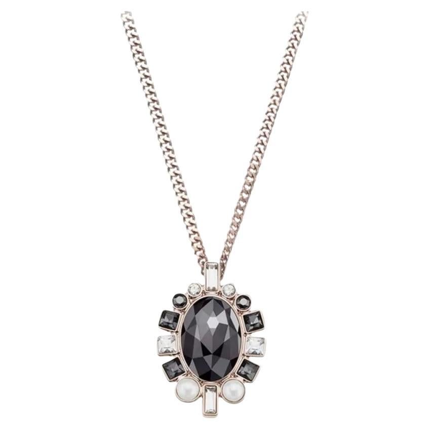 Swarovski - Grande collana di cristalli ovali bianchi e neri con perle in oro rosa in vendita