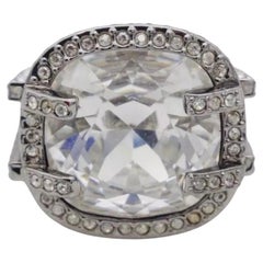 Swarovski Large White Silver Square Crystals Nirvana Cocktail Chunky Ring, 55