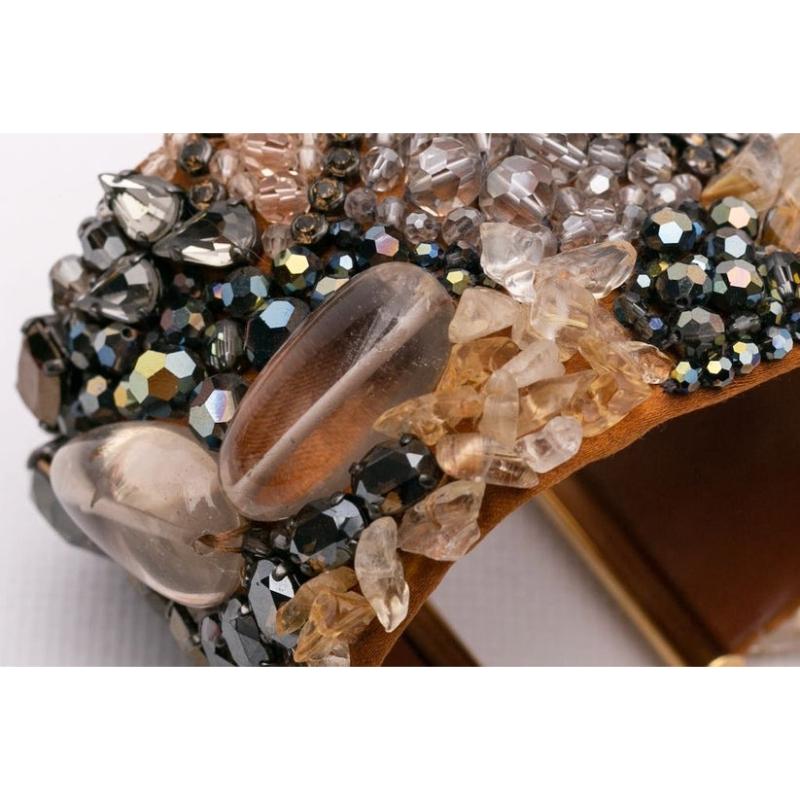Swarovski Leather and Beads Cuff Bracelet, 1990s For Sale 3
