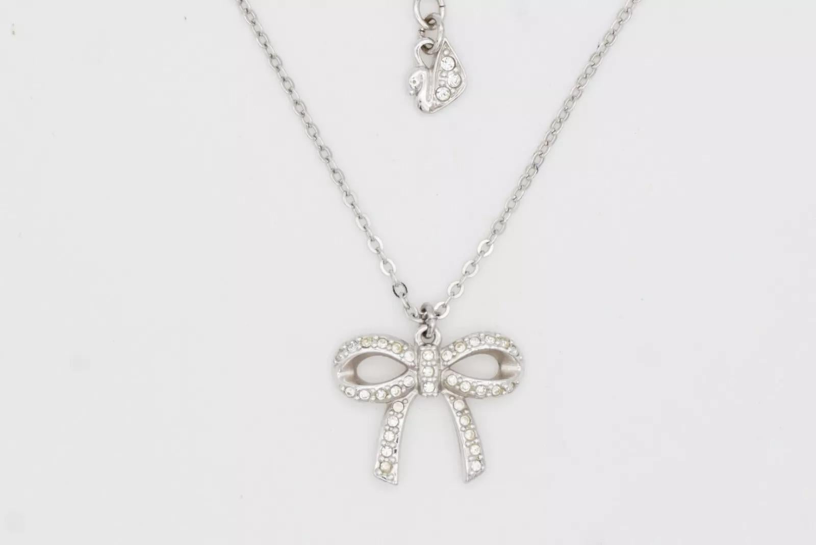 Swarovski Lifelong Knot Bow Crystals Pendant Cute Elegant White Silver Necklace For Sale 6