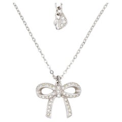 Swarovski Lifelong Knot Bow Crystals Pendant Cute Elegant White Silver Necklace