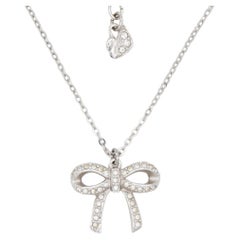 Swarovski Lifelong Knot Bow Crystals Pendant Cute Elegant White Silver Necklace