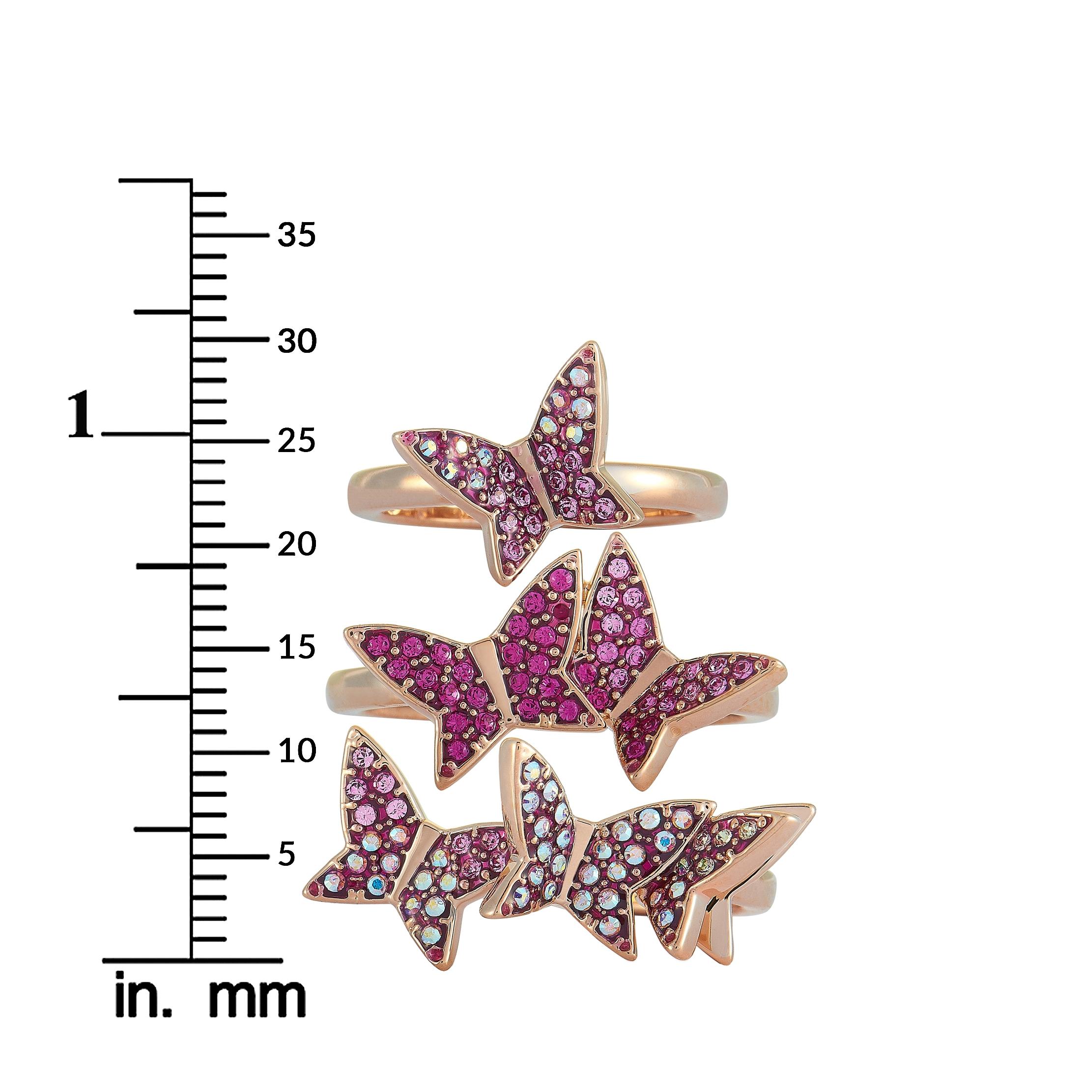 Swarovski Lilia Rose Gold-Plated Steel Pink& Clear Crystals Stackable Rings In New Condition For Sale In Southampton, PA