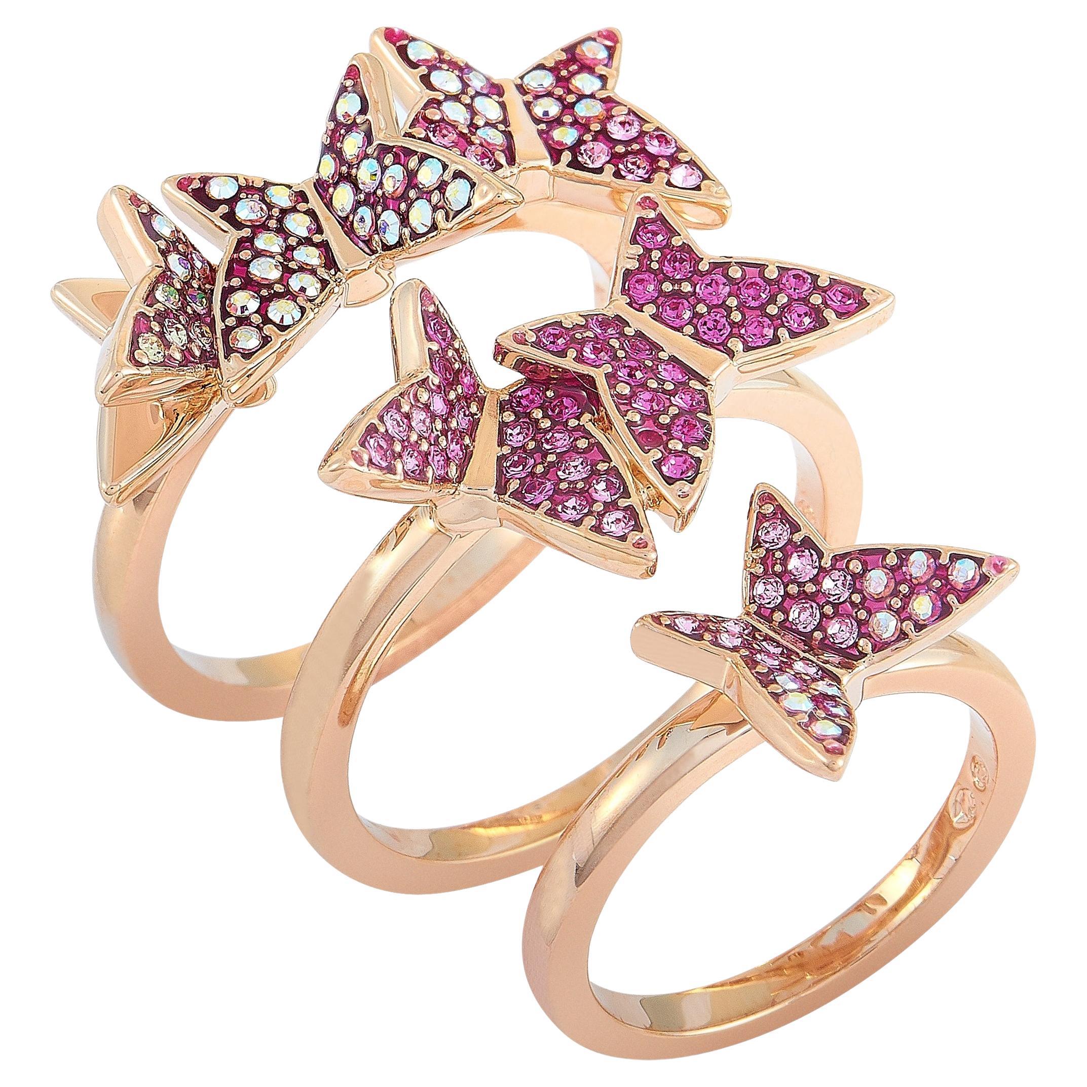 Swarovski Lilia Rose Gold-Plated Steel Pink& Clear Crystals Stackable Rings For Sale