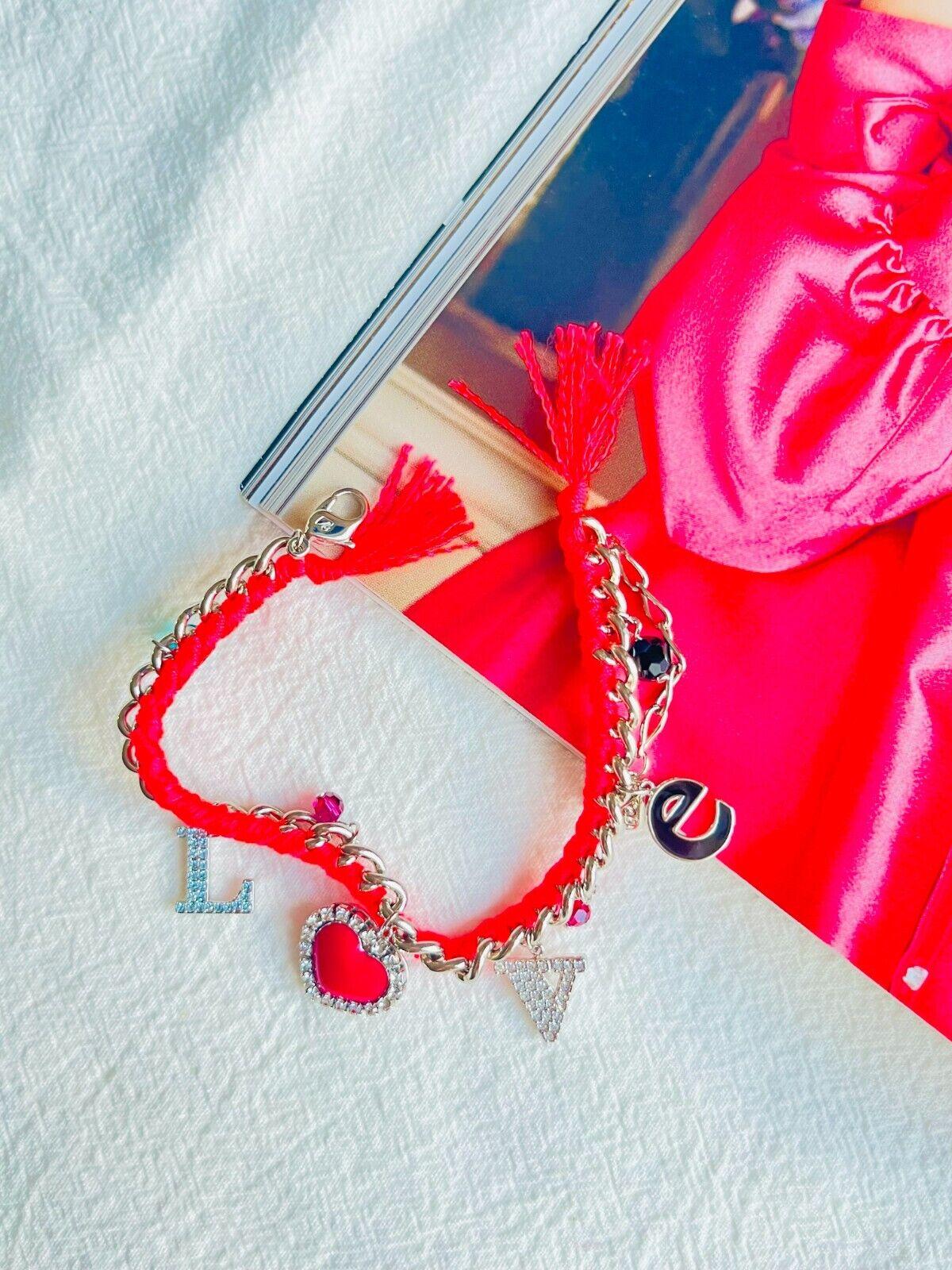 Swarovski Love Heart Charm Alphabet Shining Crystals Pink Red Silver Bracelet In Excellent Condition For Sale In Wokingham, England