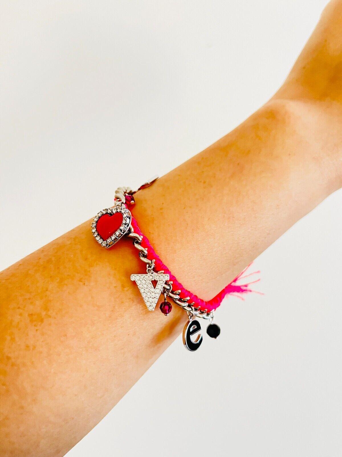 Women's or Men's Swarovski Love Heart Charm Alphabet Shining Crystals Pink Red Silver Bracelet For Sale