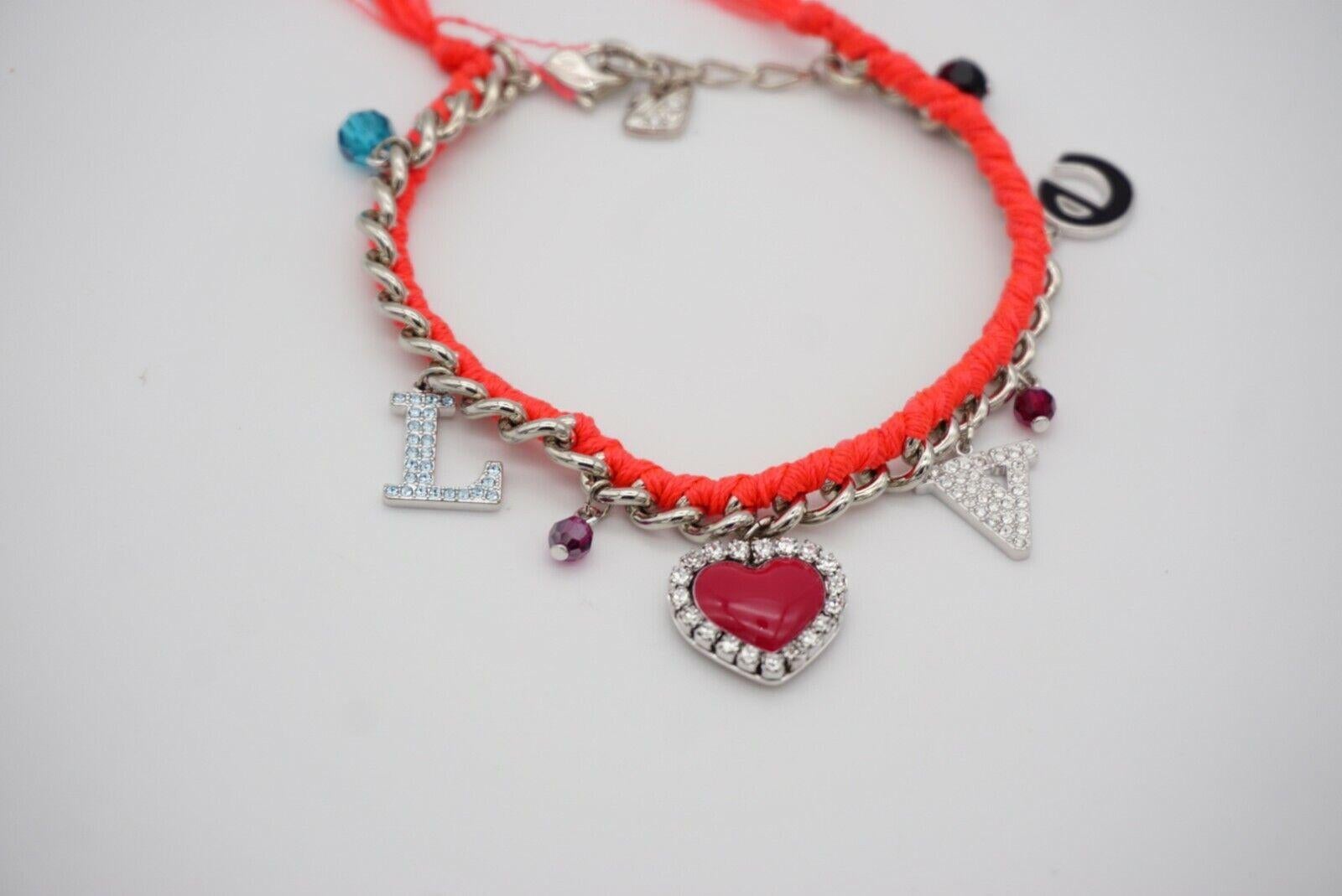 Women's or Men's Swarovski Love Heart Charm Alphabet Shining Crystals Pink Red Silver Bracelet For Sale