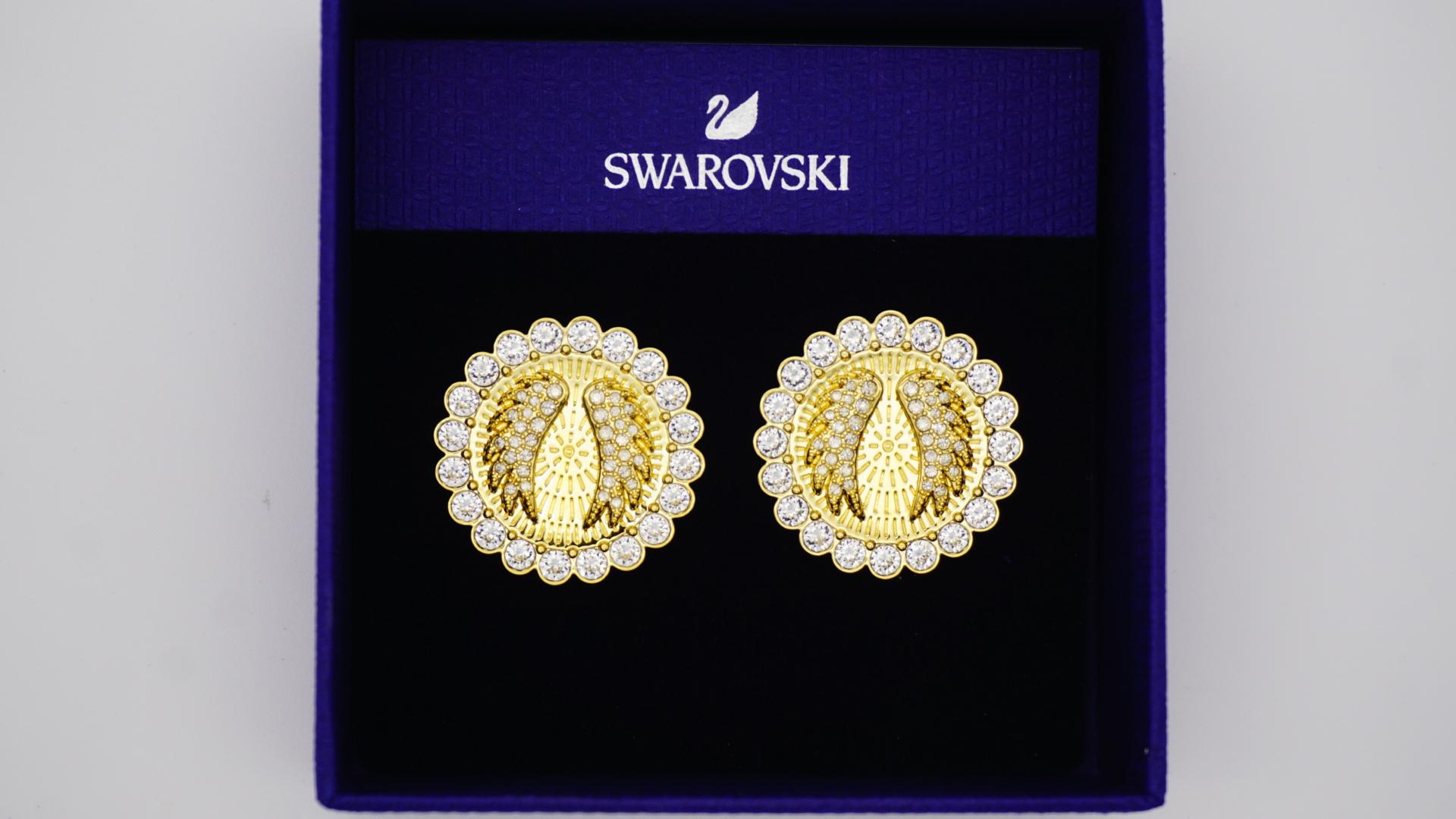 Swarovski Lucky Goddess Maxi Angel Wing Crystals White Gold Clip Earrings, BNWT In New Condition For Sale In Wokingham, England
