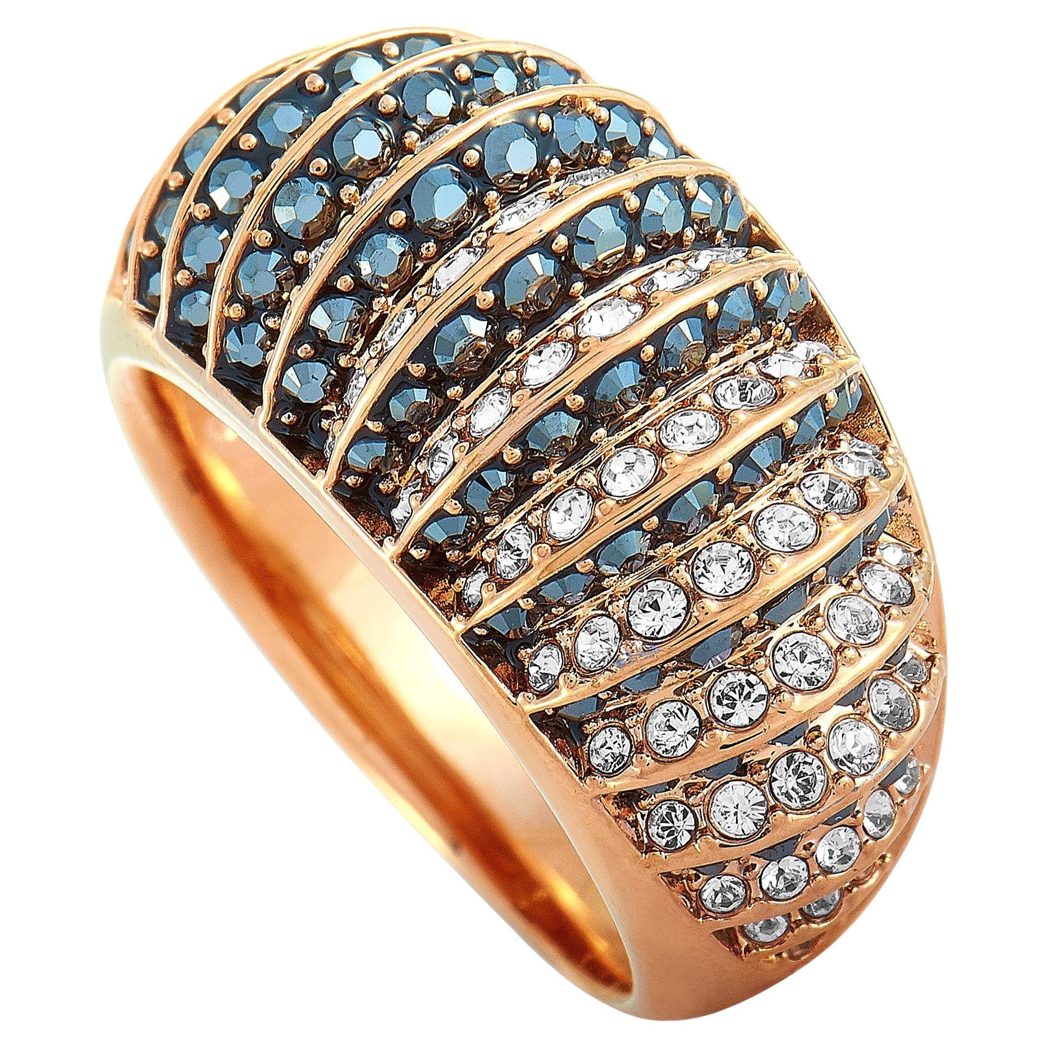 Swarovski Luxury 18K Rose Gold-Plated Stainless Steel Black & Clear Crystal Ring For Sale