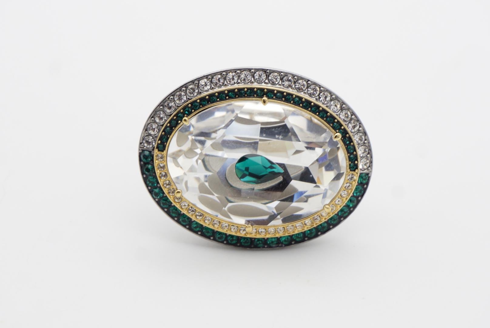 Swarovski Luxury Dark Green Crystals Chunky Nirvana Cocktail Ring Size 50 - 55 For Sale 5
