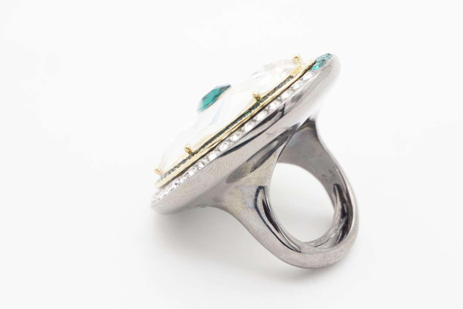 Swarovski Luxury Dark Green Crystals Chunky Nirvana Cocktail Ring Size 50 - 55 For Sale 6