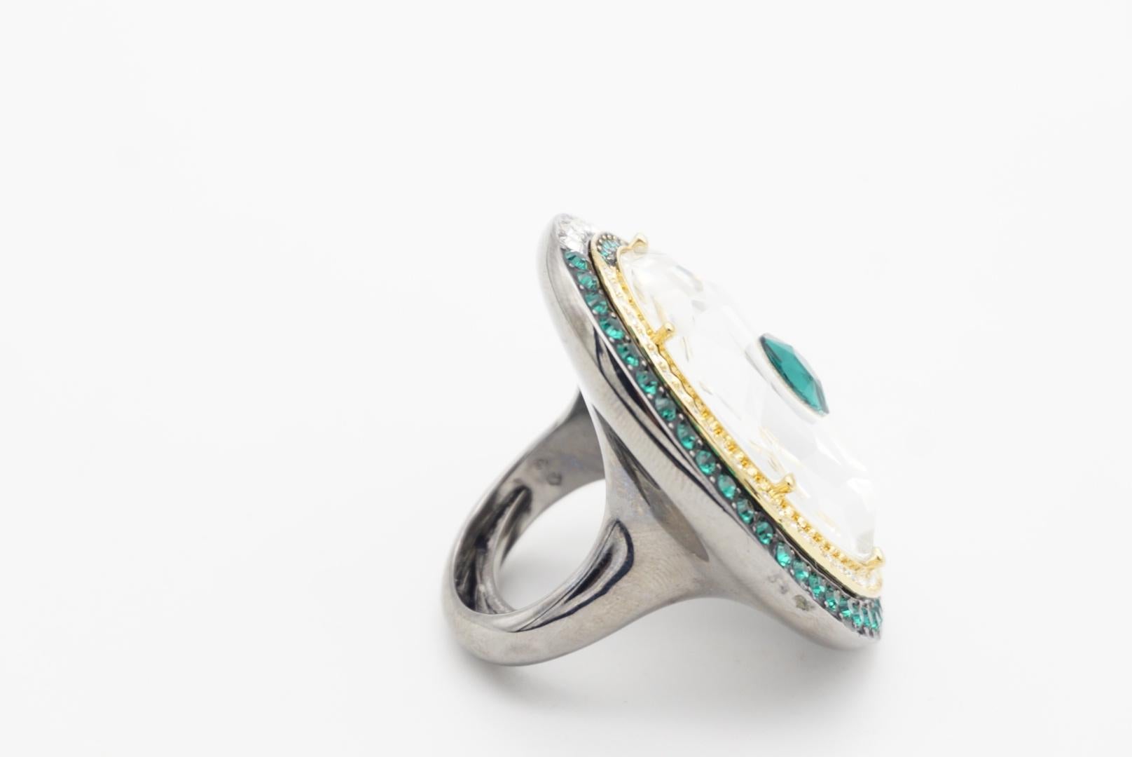 Swarovski Luxury Dark Green Crystals Chunky Nirvana Cocktail Ring Size 50 - 55 8